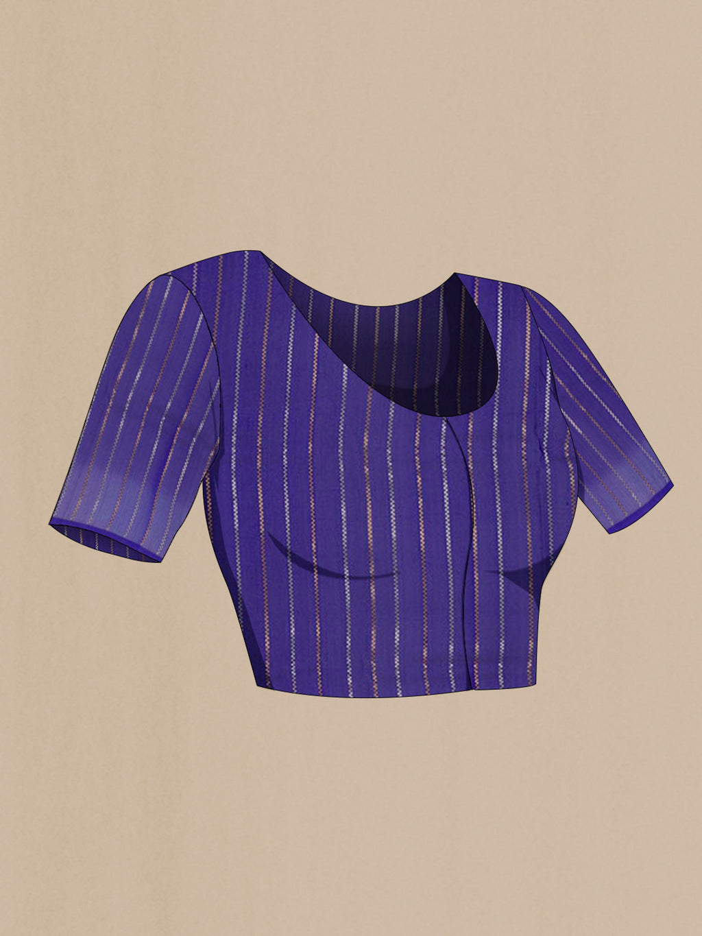 Close up image of the blouse of Purple Banarasi Kora Silk Saree with Zari Butta on the body and Zari Border. 