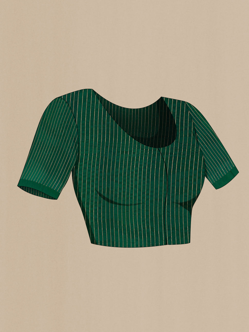 Close up image of the blouse of Green Banarasi Katan Silk Saree with Zari Butta on the body and Plain Border. 