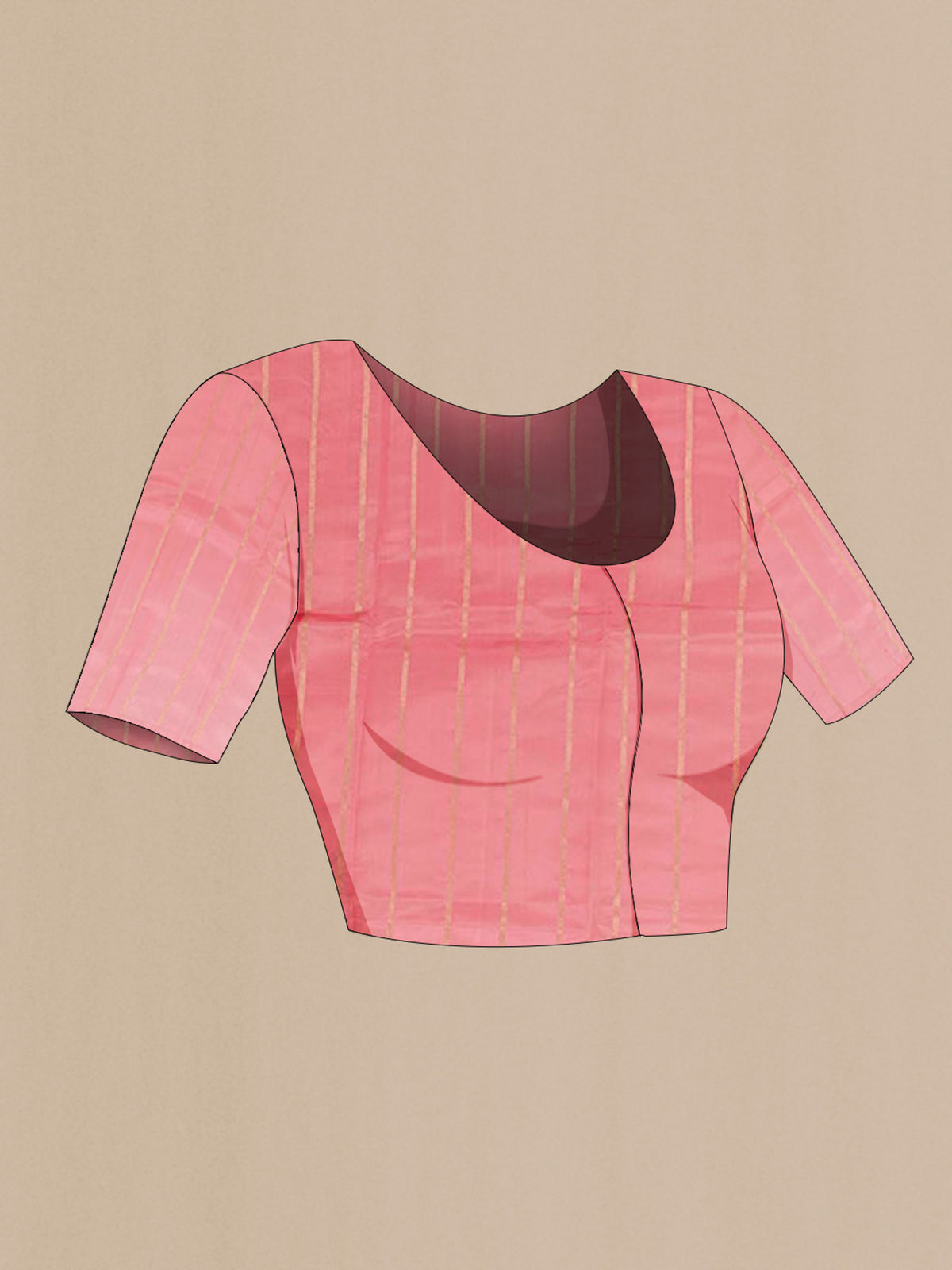 Close up image of the blouse of Pink Banarasi Katan Silk Saree with Zari Butta on the body and Zari Border. 