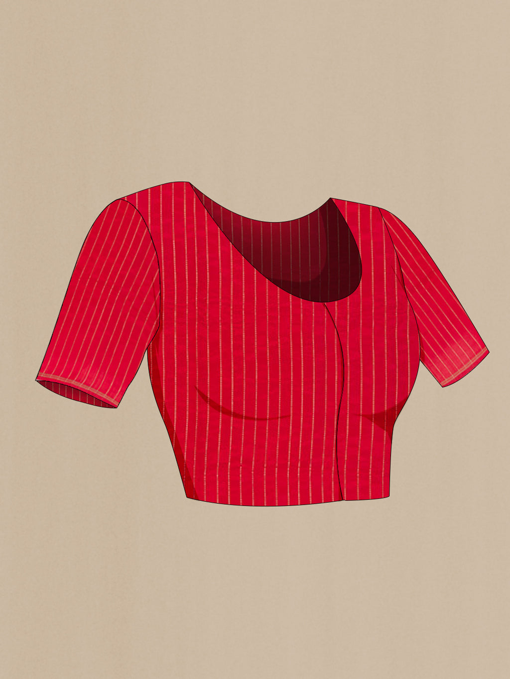 Close up image of the blouse of Red Banarasi Katan Silk Saree with Zari Butta on the body and Plain Border. 