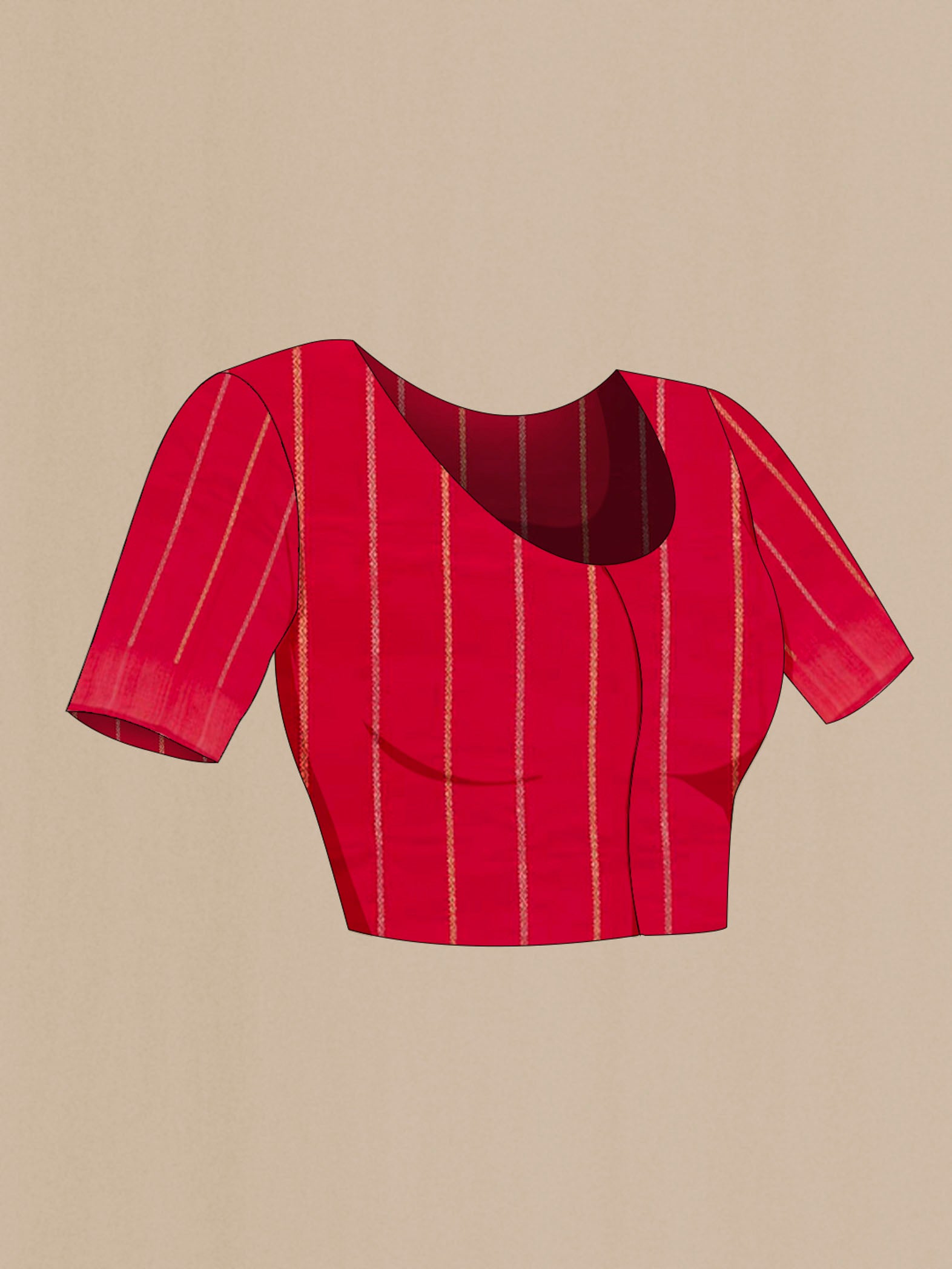 Close up image of the blouse of Red Banarasi Katan Silk Saree with Zari Butta on the body and Zari Border. 