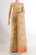 Lemon Yellow Printed Silk Saree with Printed design on the body and Printed Border.  displayed on a mannequin