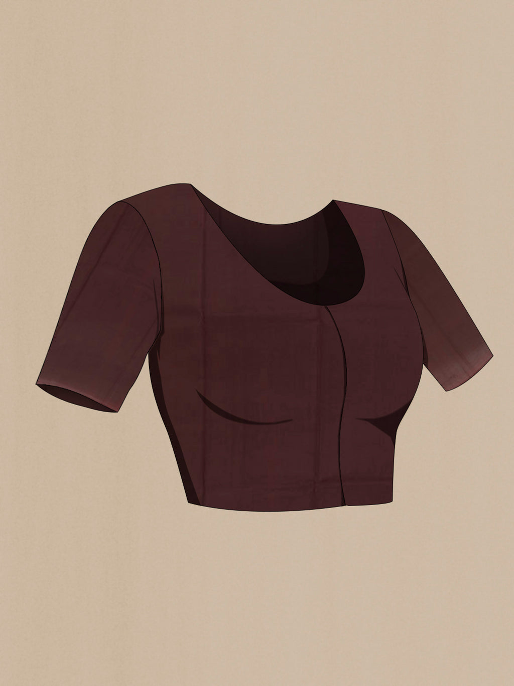 Close up image of the blouse of Brown Printed Silk Saree with Printed design on the body and Plain Border. 