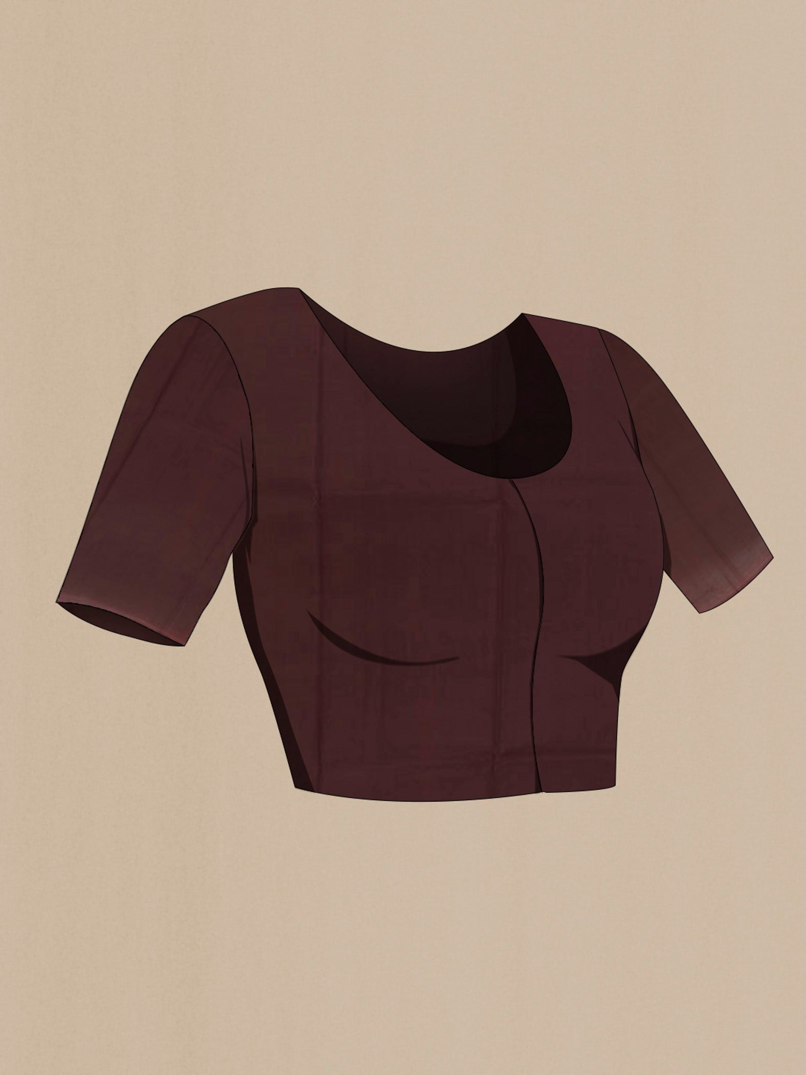 Close up image of the blouse of Brown Printed Silk Saree with Printed design on the body and Plain Border. 