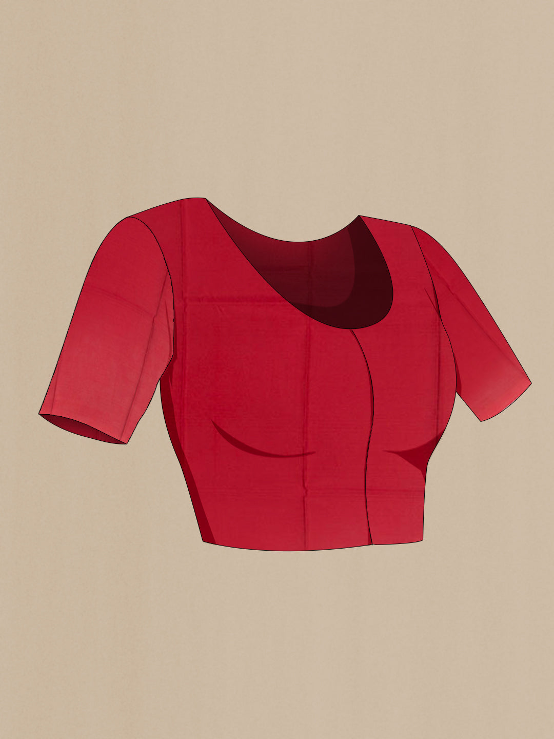 Close up image of the blouse of Red Printed Silk Saree with Printed design on the body and Printed Border. 