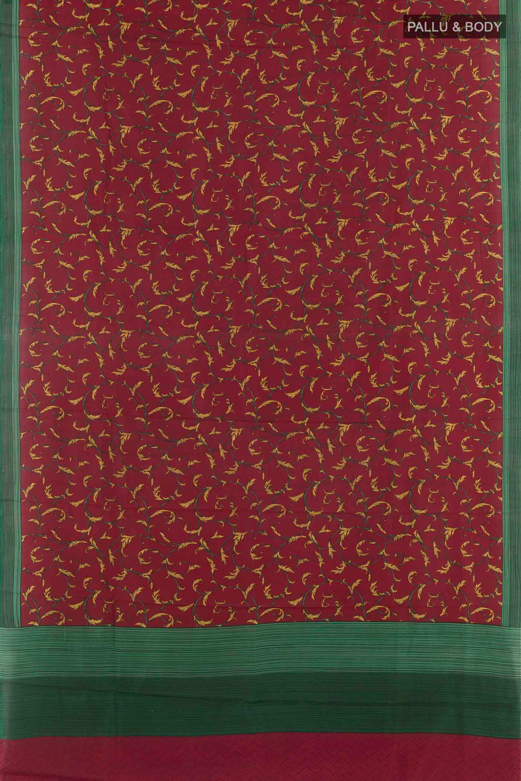 Flat view of Maroon Printed Silk Saree with Printed design on the body and Printed Border. 