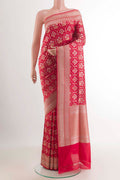 Red Banarasi Silk Saree with Zari Brocade on the body and Zari Border.  displayed on a mannequin
