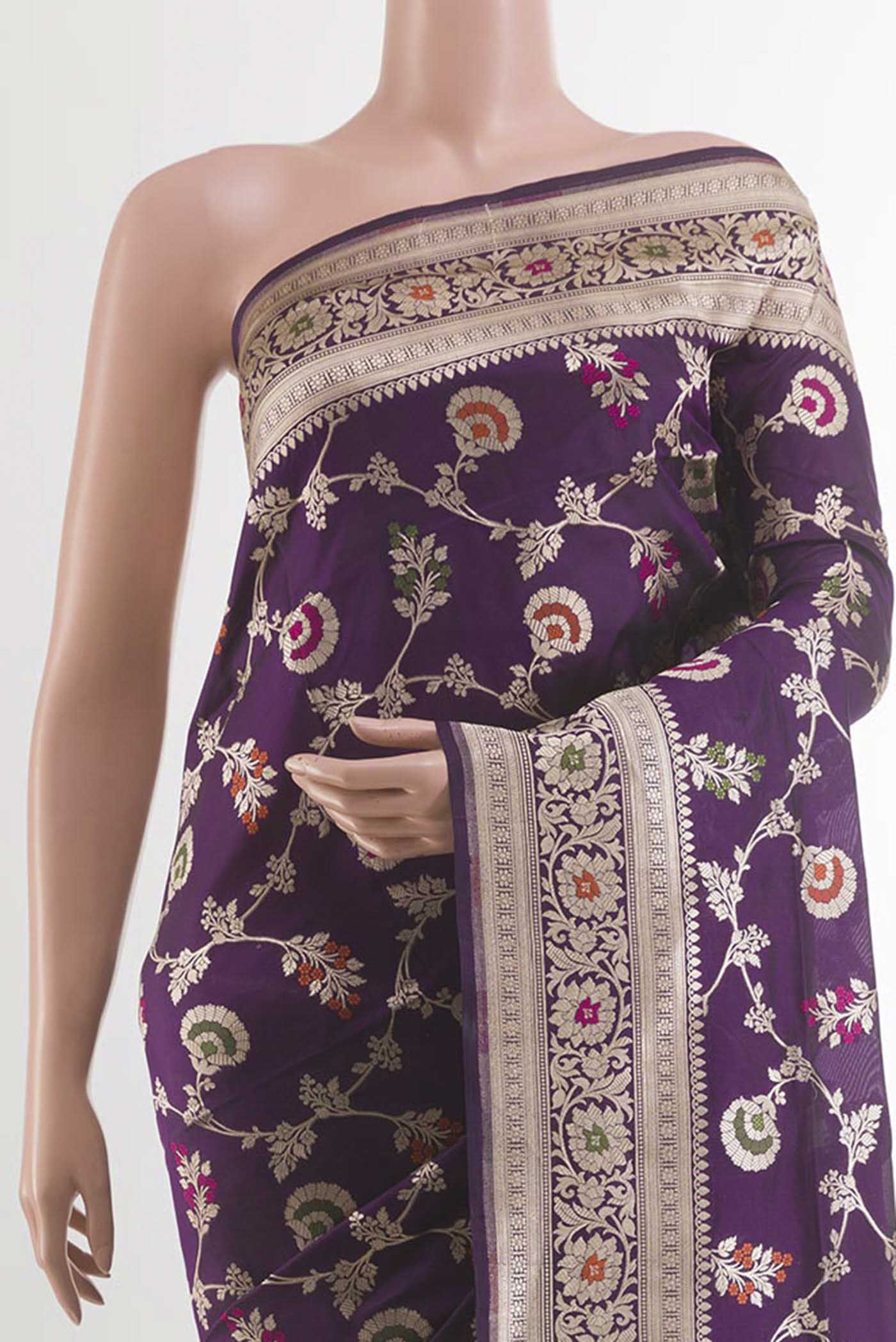 Border image of Purple Banarasi Silk Saree with Zari Brocade on the body and Zari Border. 