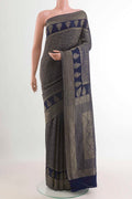 Blue Mysore Crepe Saree with Zari Brocade on the body and Zari Border.  displayed on a mannequin