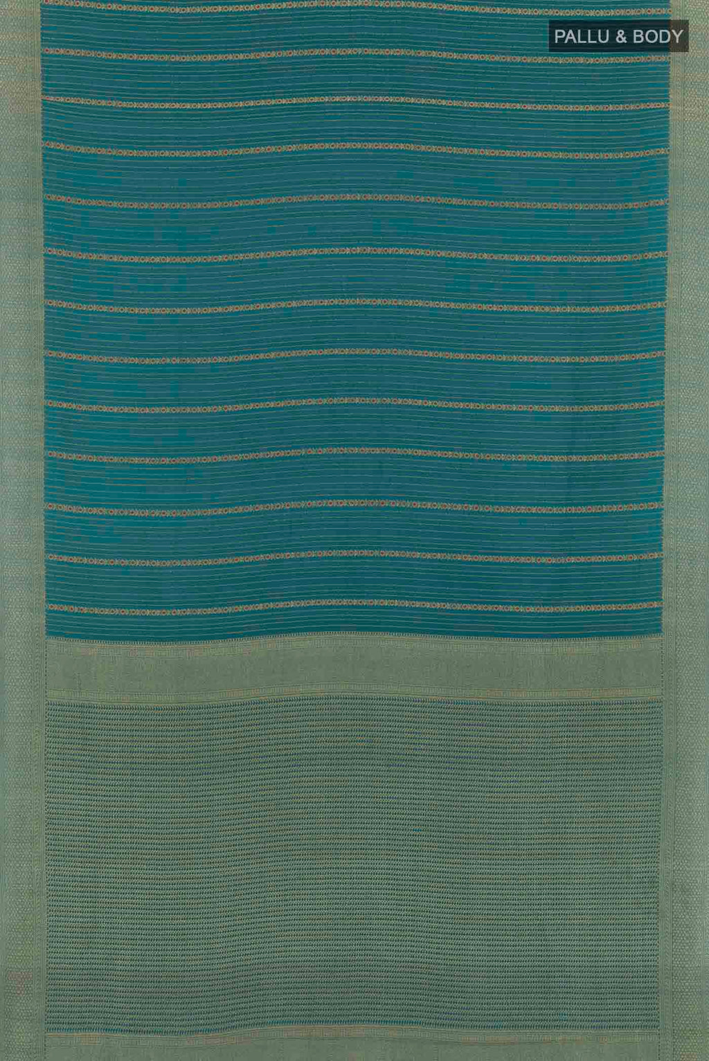 Flat view of Teal Mysore Crepe Saree with Stripes on the body and Plain Border. 