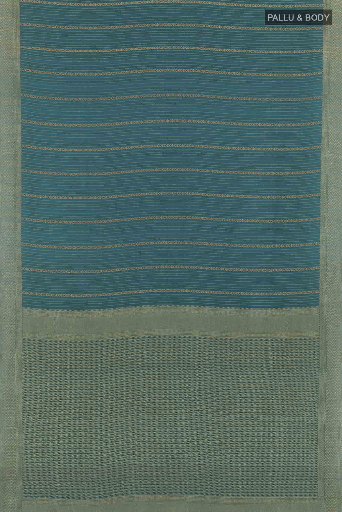 Flat view of Teal Mysore Crepe Saree with Stripes on the body and Plain Border. 