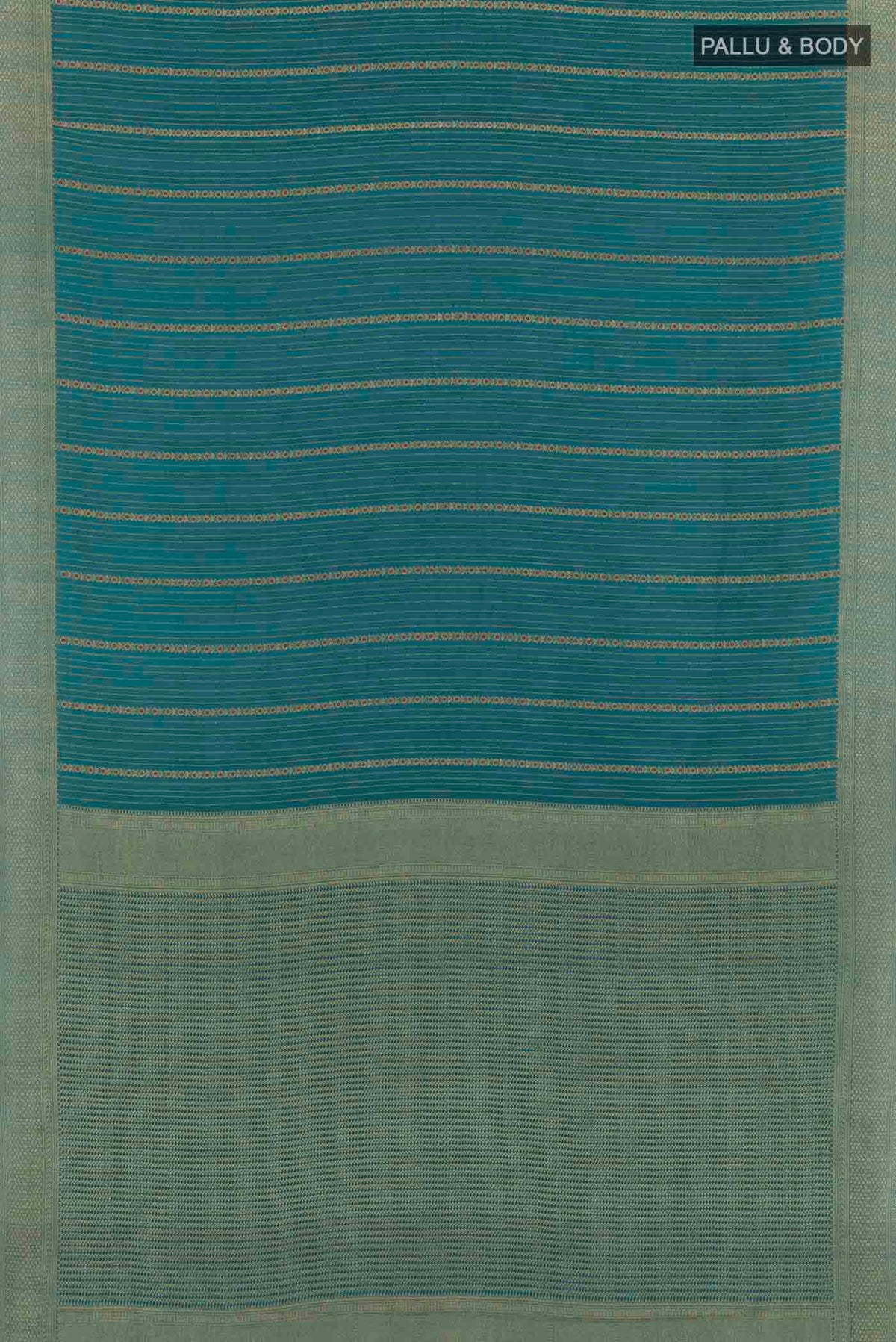 Flat view of Teal Mysore Crepe Saree with Stripes on the body and Plain Border. 
