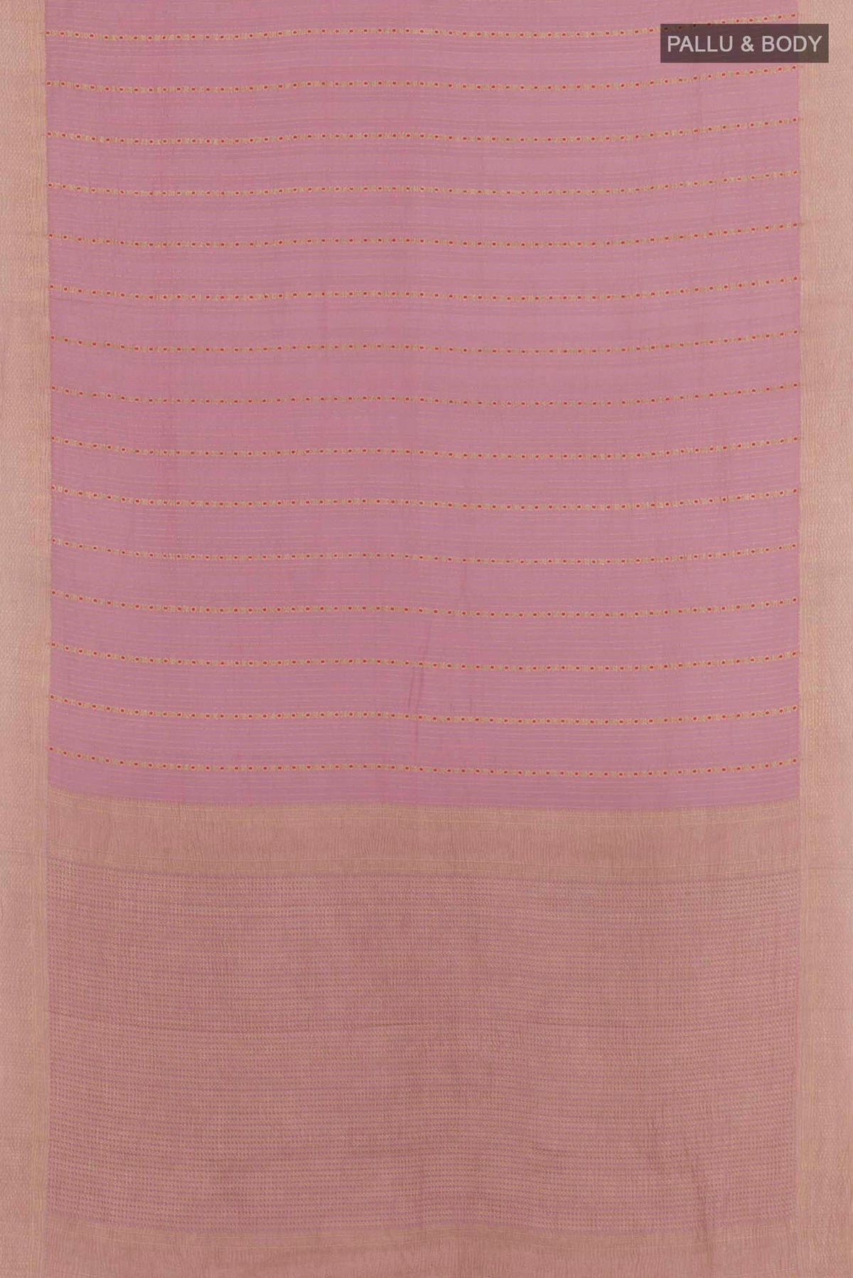Flat view of Lavender Mysore Crepe Saree with Stripes on the body and Plain Border. 