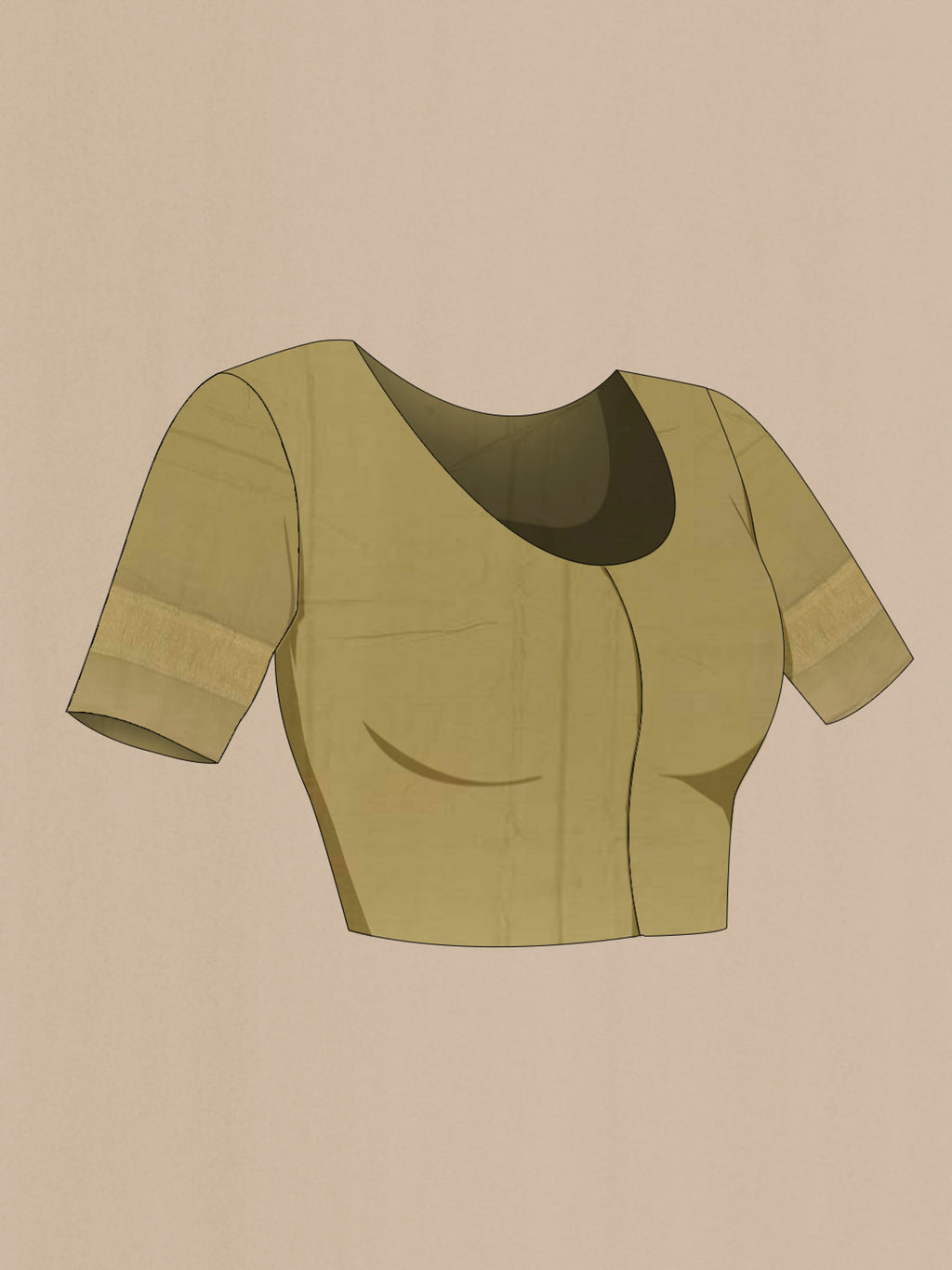 Close up image of the blouse of Beige Mysore Crepe Saree with Stripes on the body and Plain Border. 