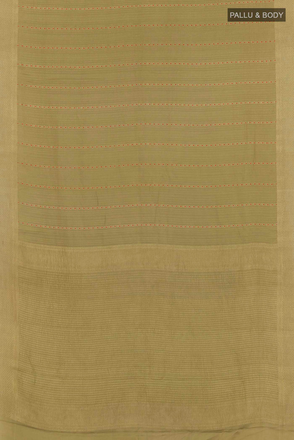Flat view of Beige Mysore Crepe Saree with Stripes on the body and Plain Border. 