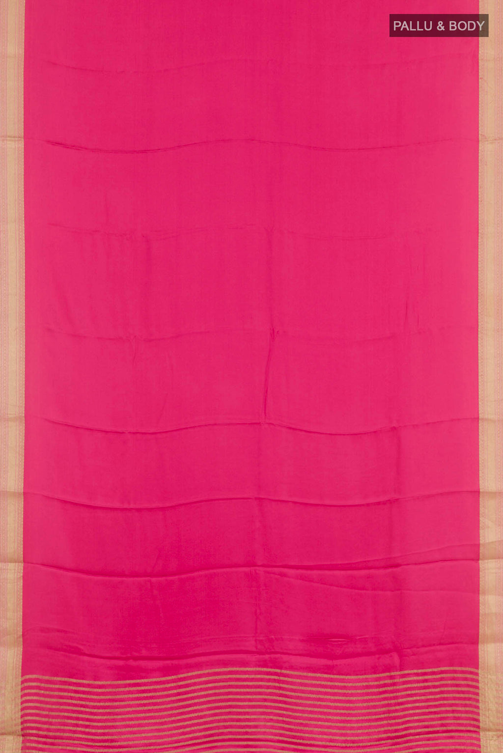 Flat view of Pink Mysore Crepe Saree with Plain Body and Zari Border. 