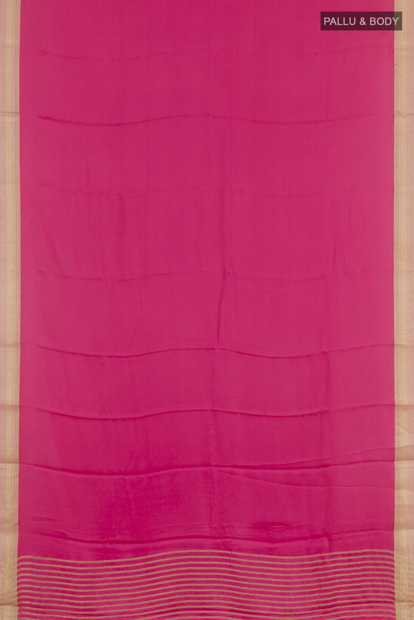Flat view of Pink Mysore Crepe Saree with Plain Body and Zari Border. 