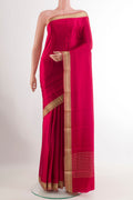 Pink Mysore Crepe Saree with Plain Body and Zari Border.  displayed on a mannequin