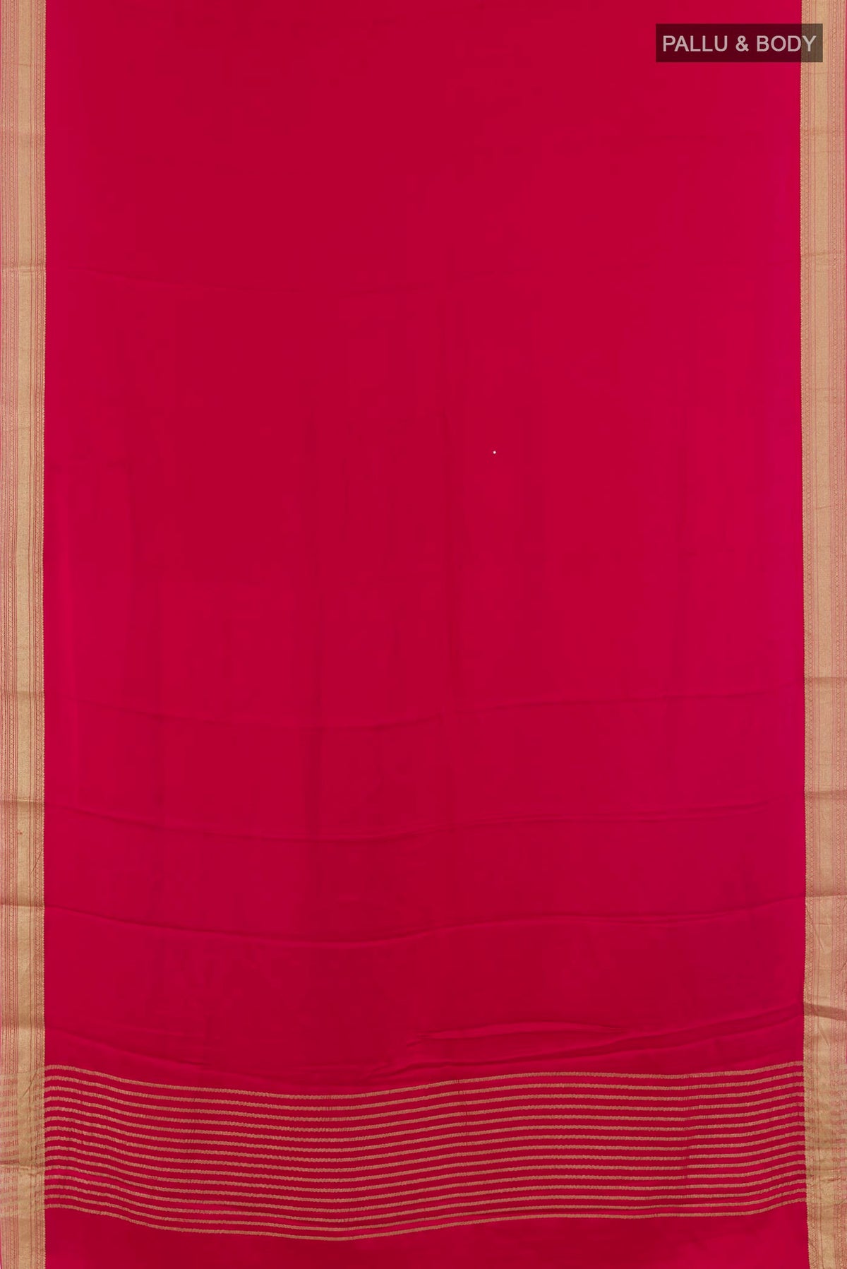 Flat view of Pink Mysore Crepe Saree with Plain Body and Zari Border. 