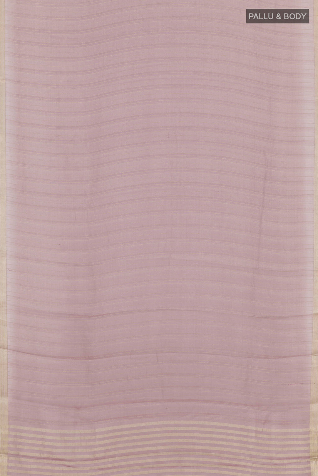 Flat view of Lilac Mysore Crepe Saree with Stripes on the body and Plain Border. 