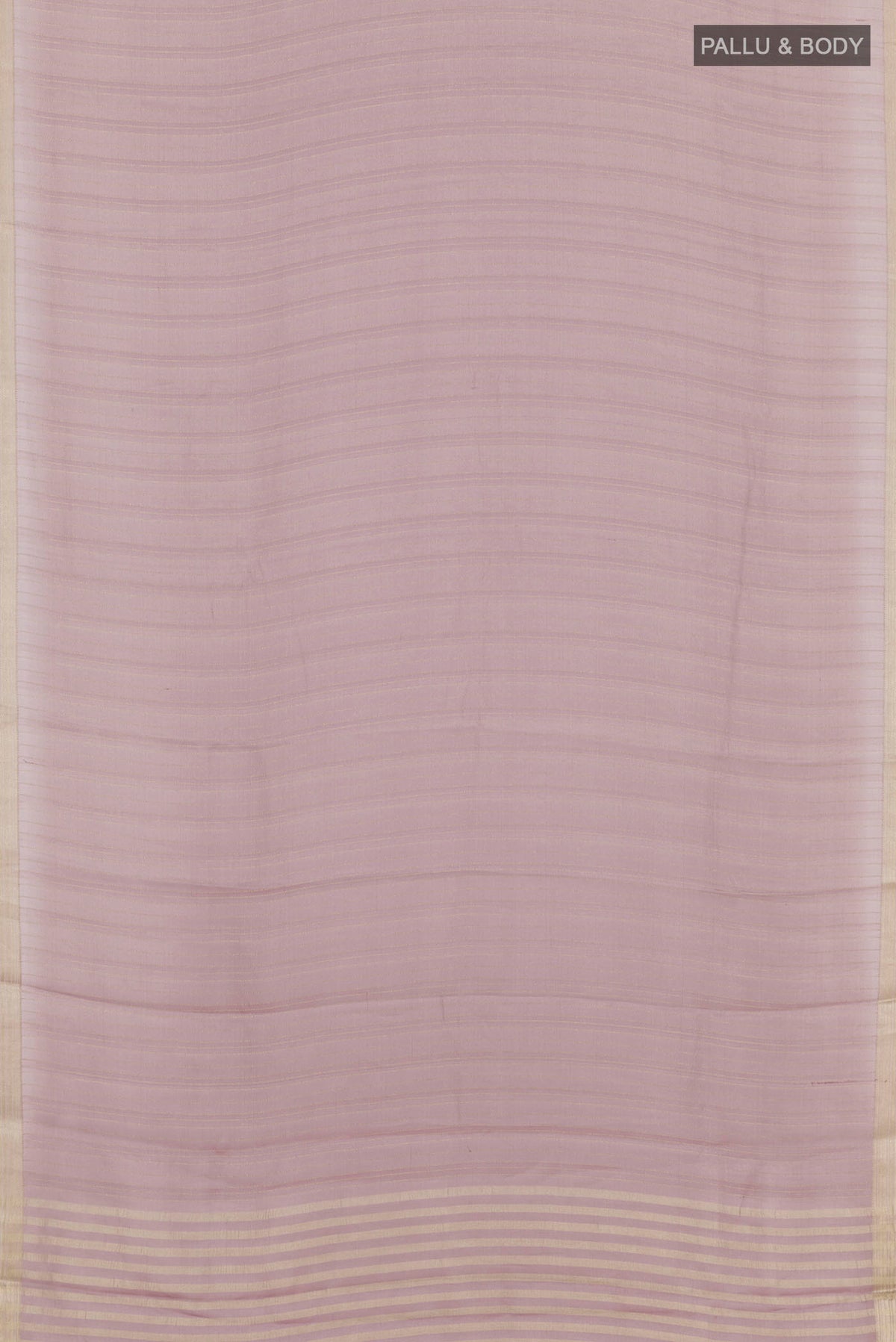 Flat view of Lilac Mysore Crepe Saree with Stripes on the body and Plain Border. 