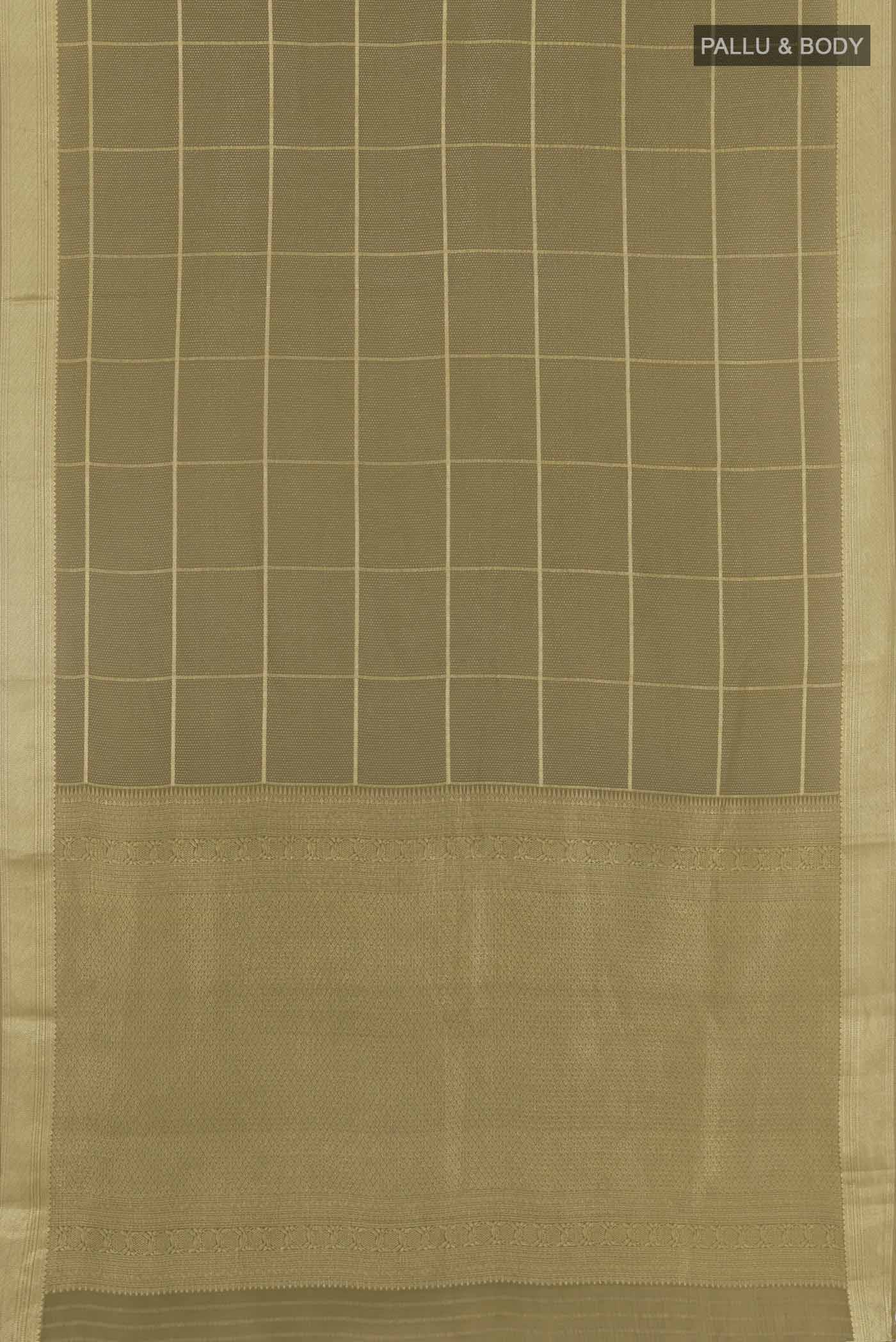 Flat view of Golden Mysore Crepe Saree with Zari Brocade on the body and Zari Border. 