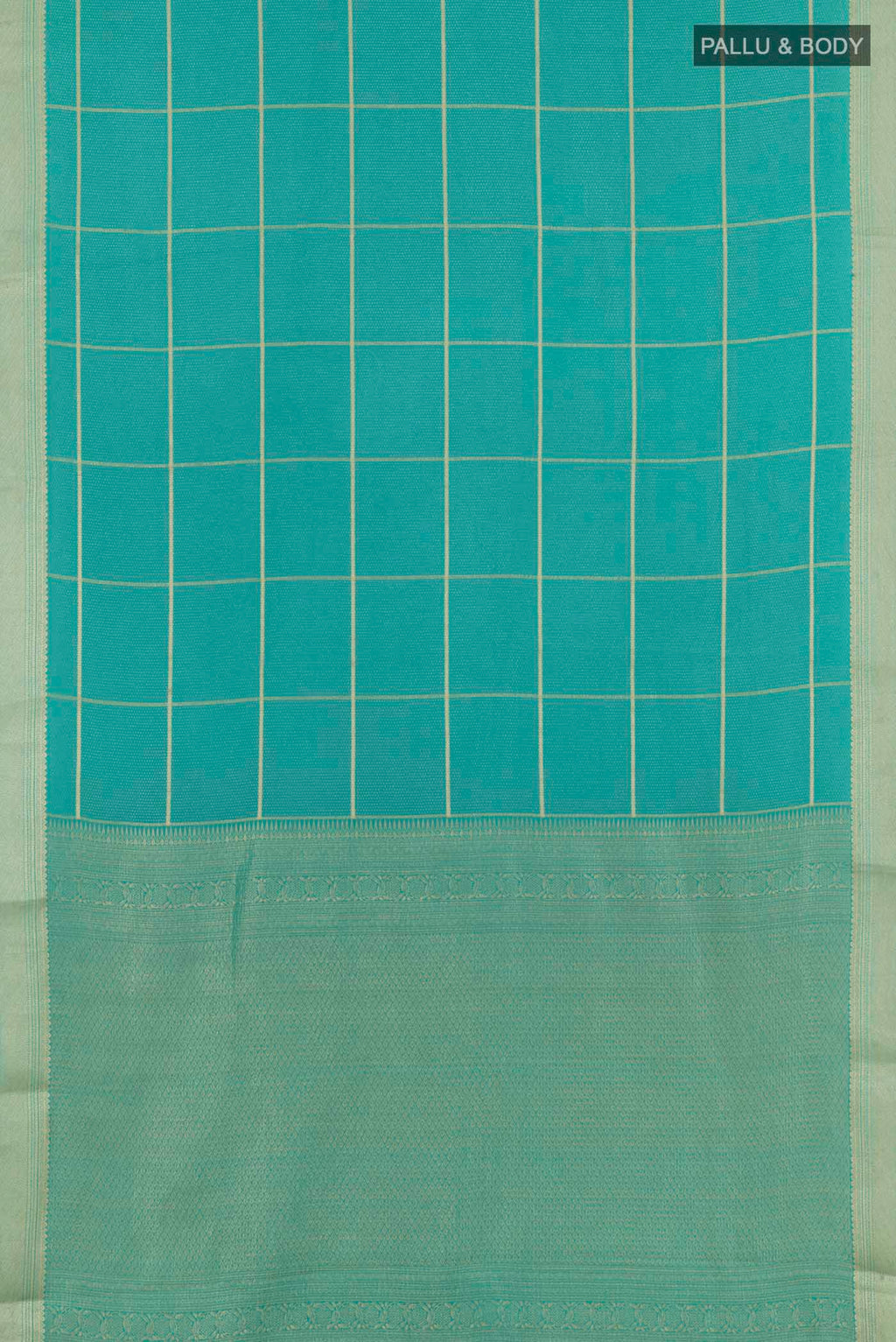 Flat view of Blue Mysore Crepe Saree with Zari Brocade on the body and Zari Border. 