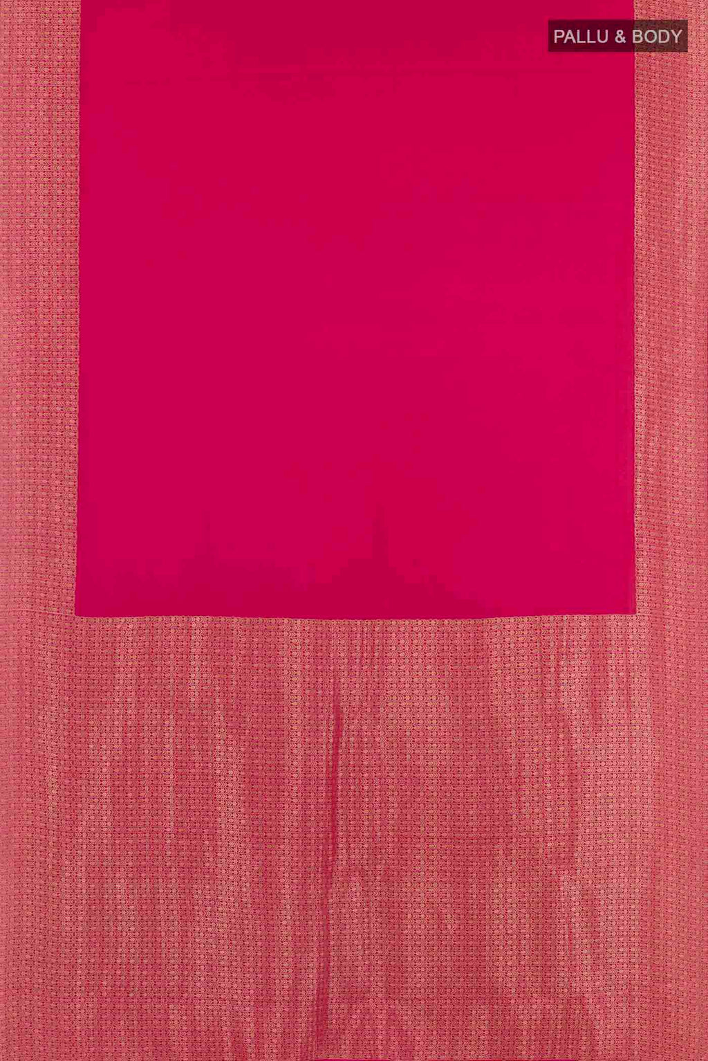 Flat view of Pink Mysore Crepe Saree with Plain Body and Zari Border. 