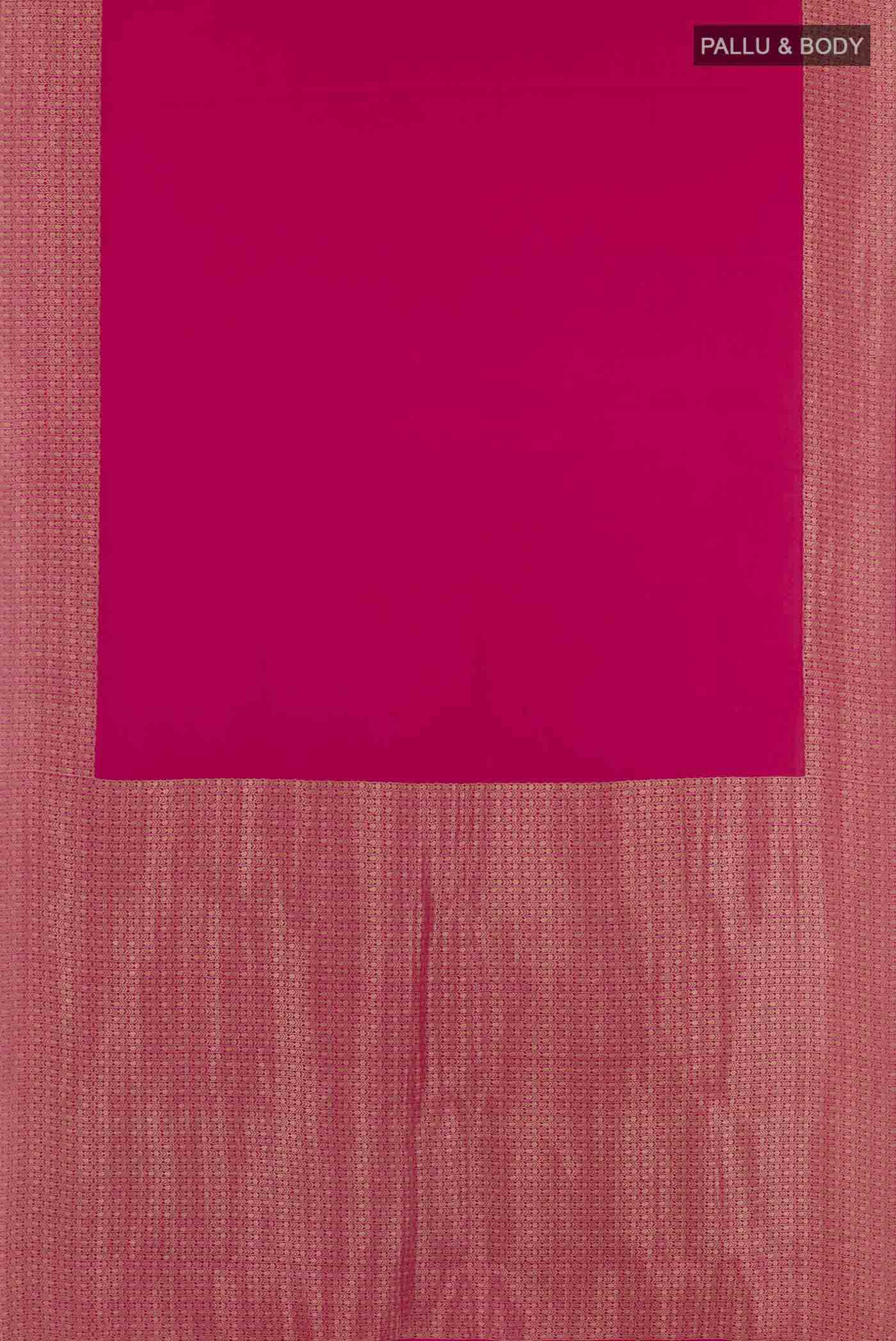 Flat view of Pink Mysore Crepe Saree with Plain Body and Zari Border. 