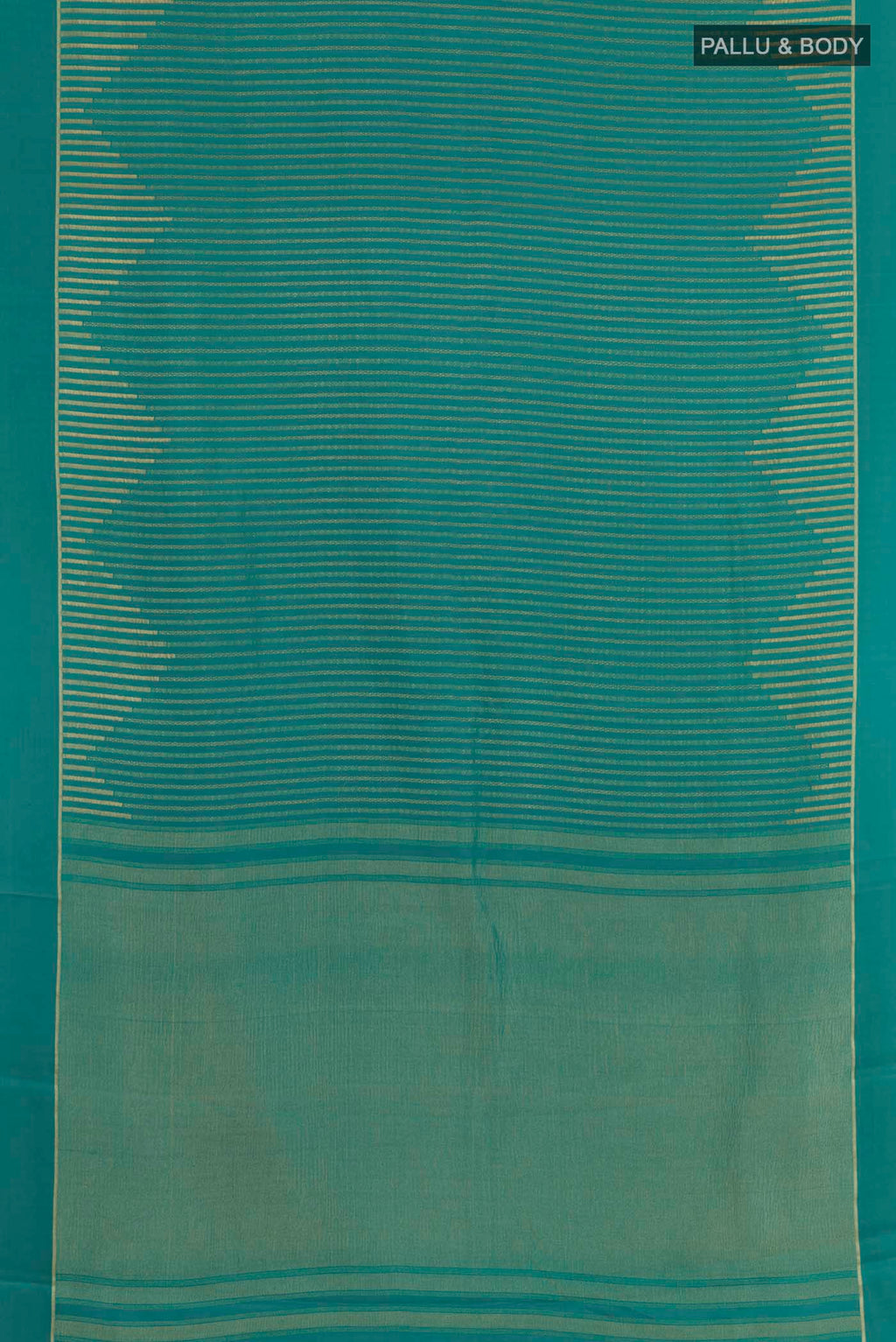 Flat view of Sea Green Mysore Crepe Saree with Stripes on the body and Zari Border. 