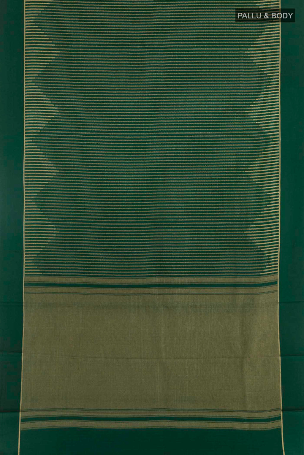 Flat view of Bottle Green Mysore Crepe Saree with Stripes on the body and Zari Border. 