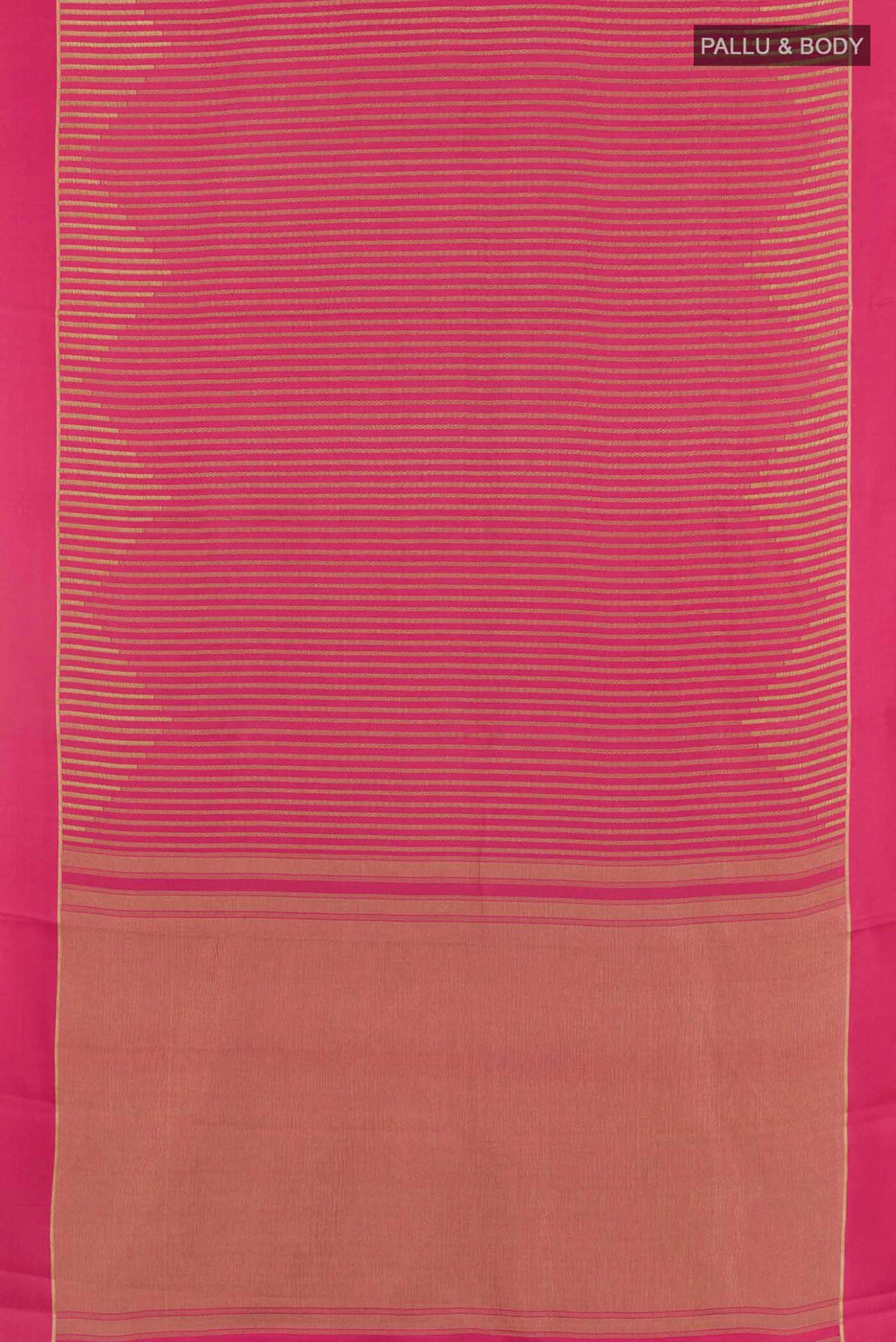 Flat view of Pink Mysore Crepe Saree with Stripes on the body and Zari Border. 