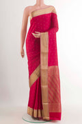 Pink Mysore Crepe Saree with Zari Butta on the body and Zari Border.  displayed on a mannequin