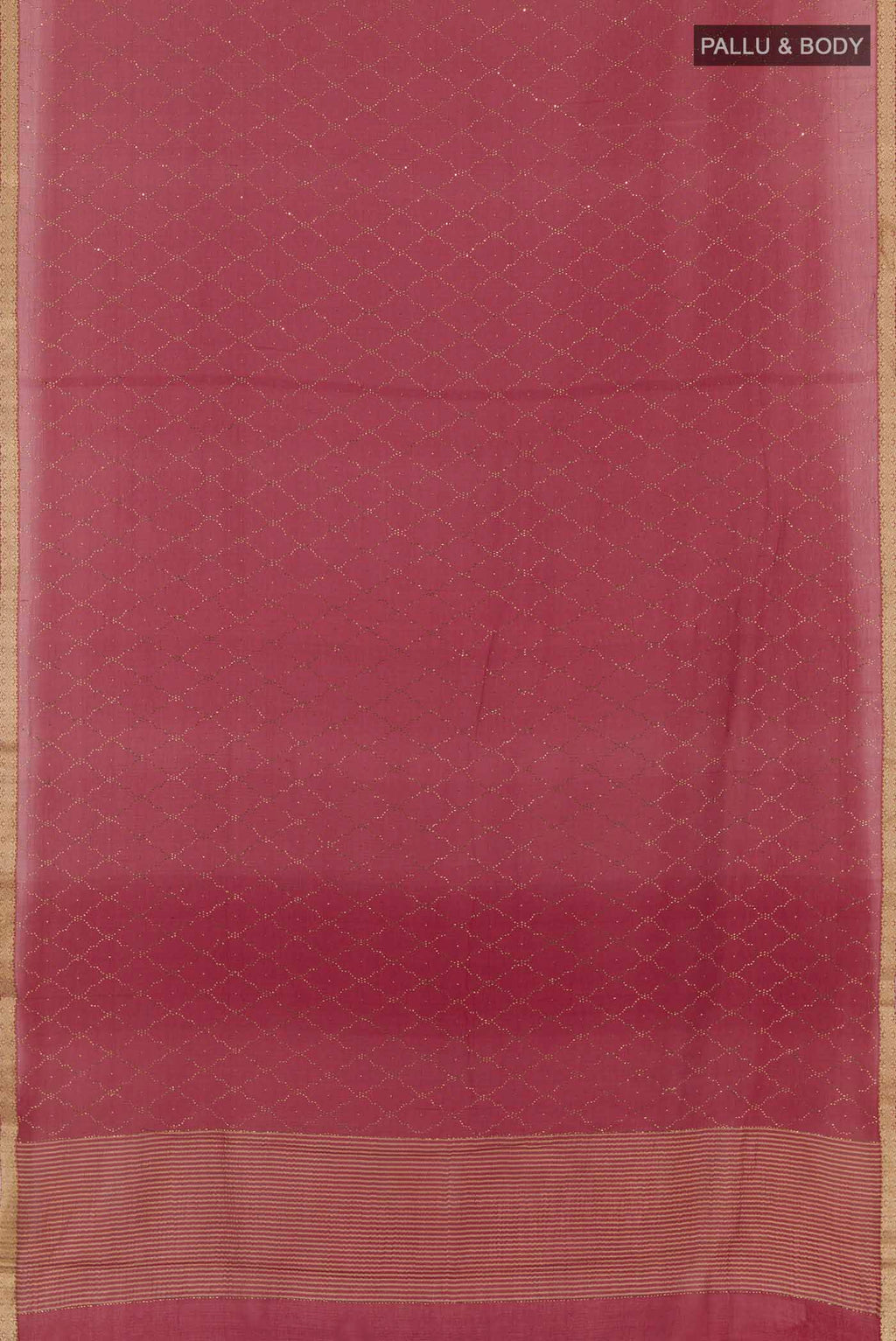 Flat view of Red Mysore Chiffon Saree with Embroidery on the body and Zari Border. 