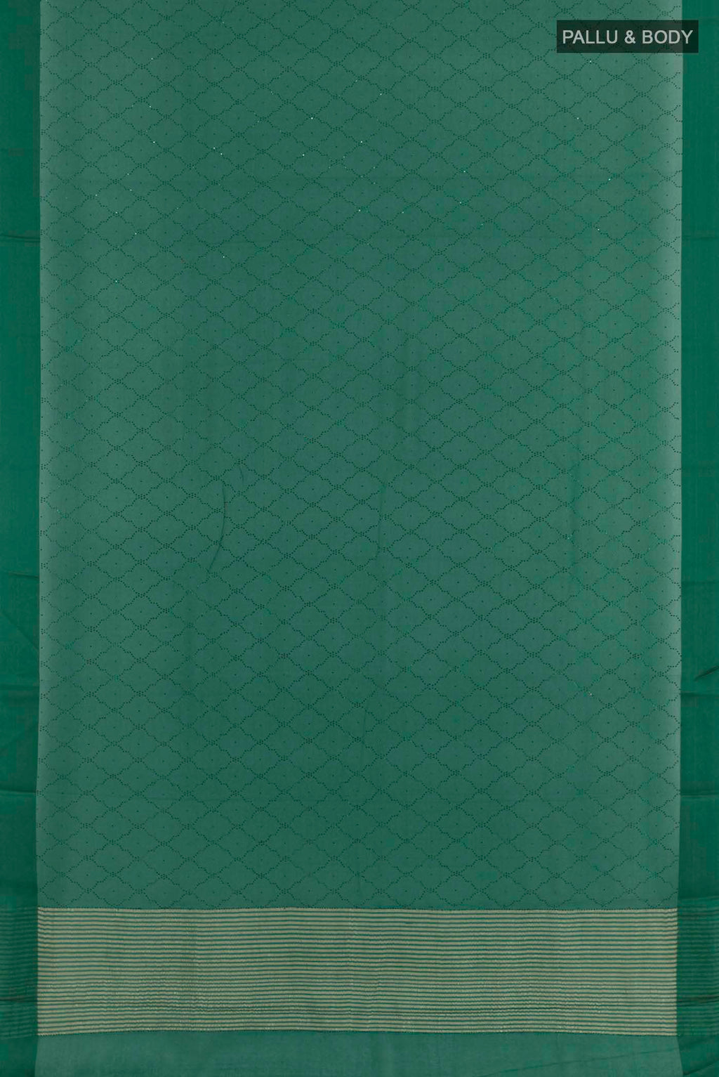 Flat view of Green Mysore Chiffon Saree with Embroidery on the body and Zari Border. 