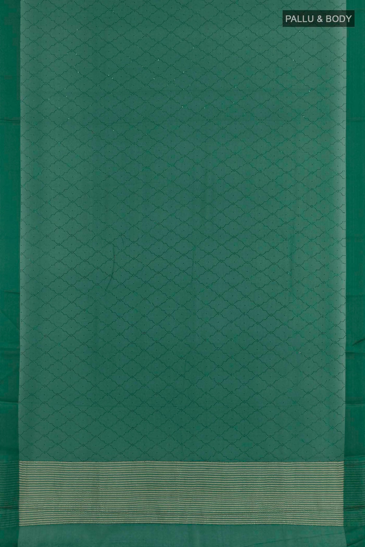 Flat view of Green Mysore Chiffon Saree with Embroidery on the body and Zari Border. 