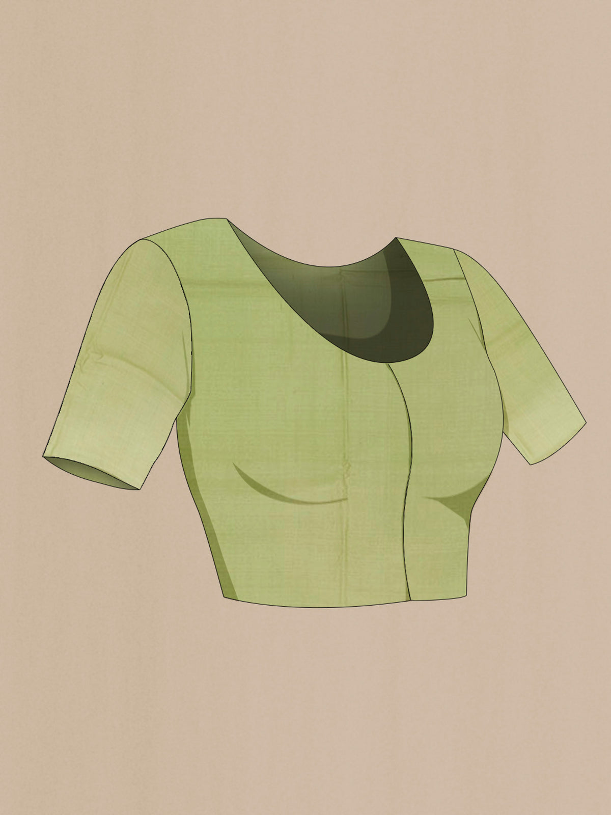 Close up image of the blouse of Green Tussar Saree with Kantha Work on the body and Embroidery Border. 