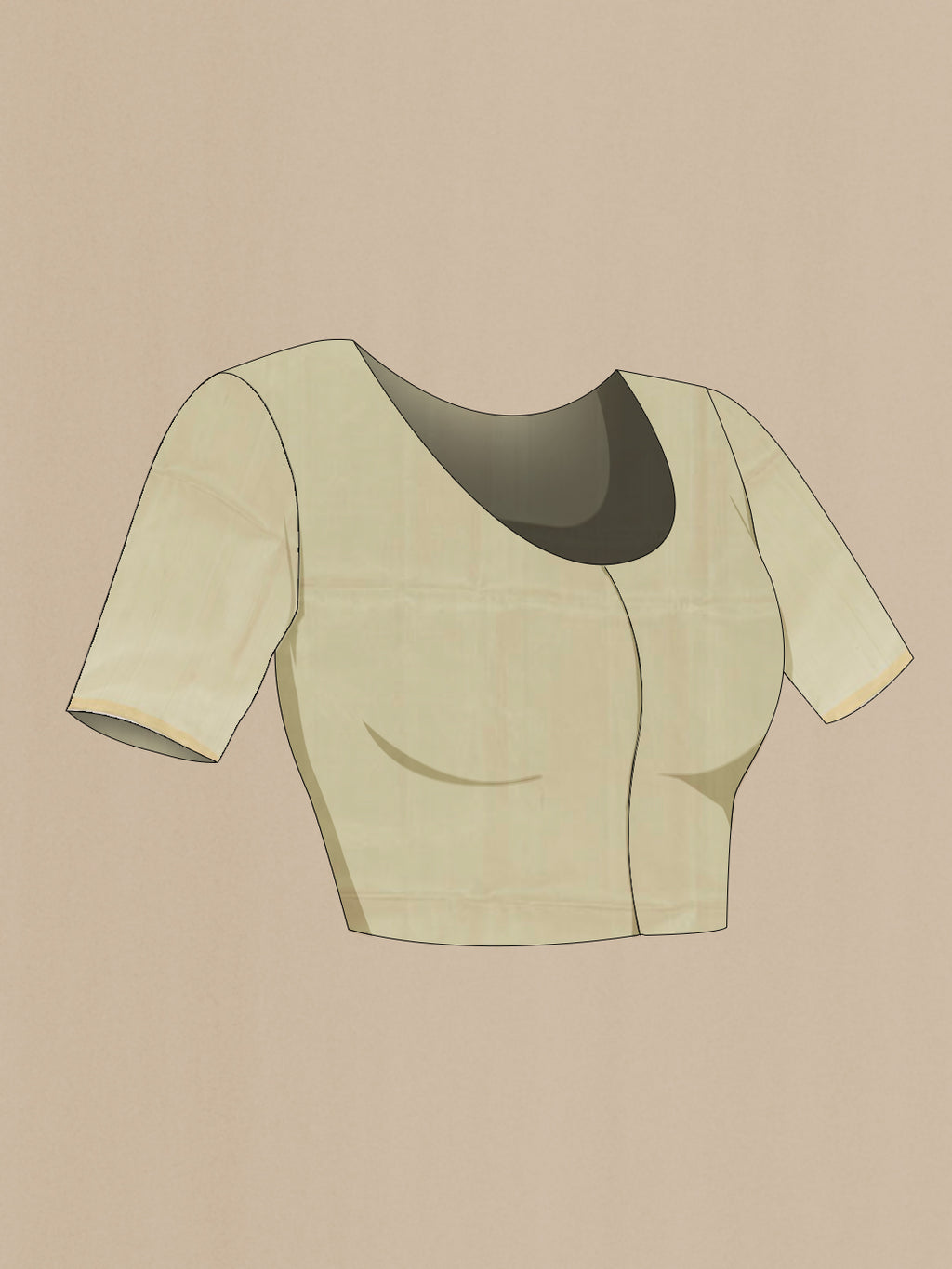 Close up image of the blouse of Cream Soft Silk Saree with Thread Butta on the body and Zari Border. 
