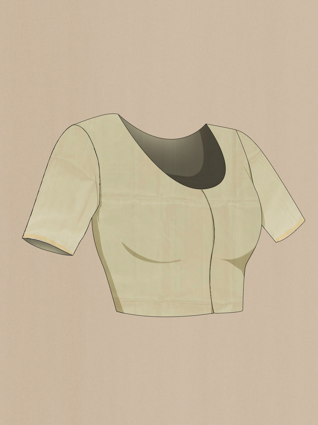 Close up image of the blouse of Cream Soft Silk Saree with Thread Butta on the body and Zari Border. 