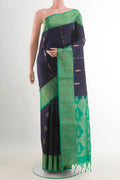 Dark Blue Dual Tone Soft Silk Saree with Zari Butta on the body and Zari Border.  displayed on a mannequin