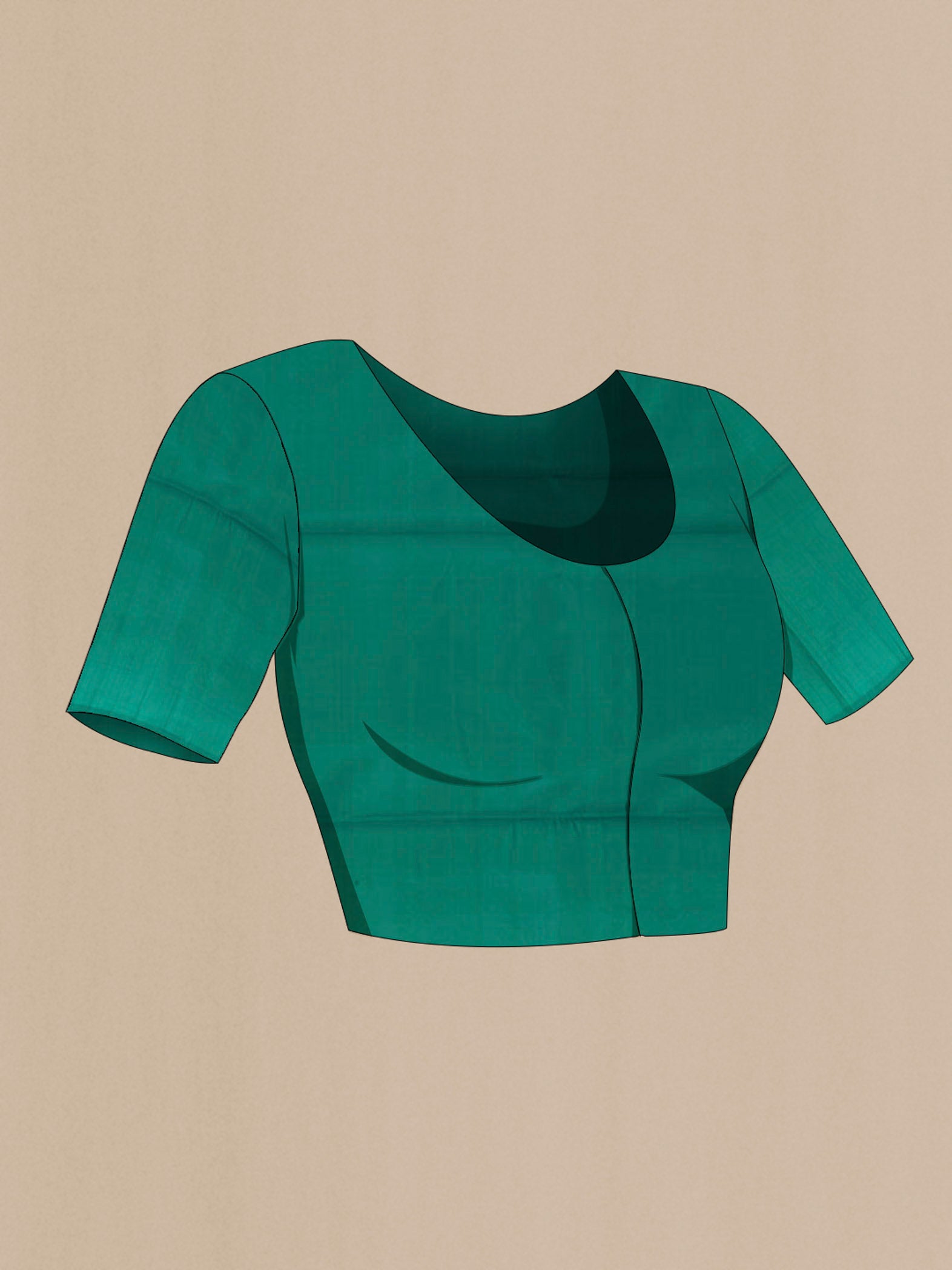 Close up image of the blouse of Sea Green Soft Silk Saree with Zari Butta on the body and Zari Border. 