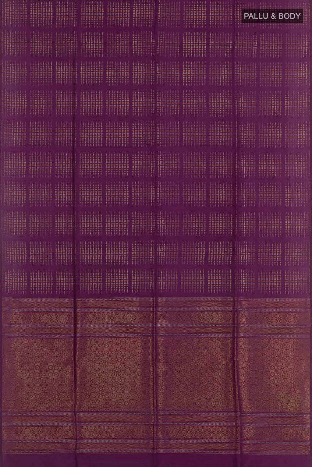 Flat view of Purple Dual Tone Soft Silk Saree with Zari Butta on the body and Zari Border. 