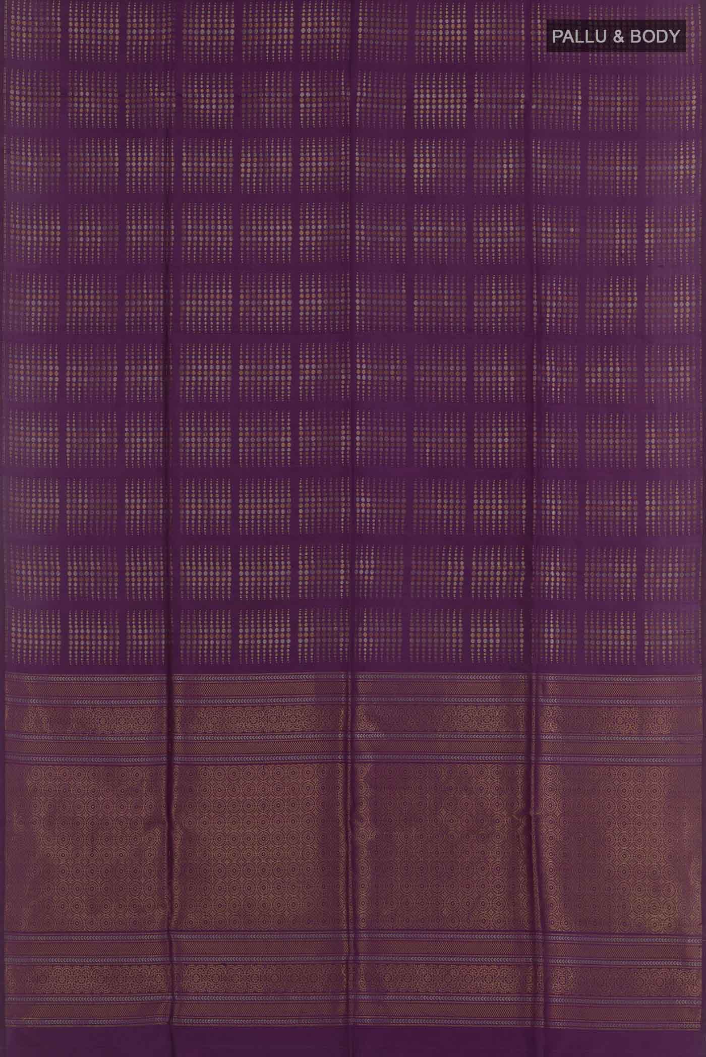 Flat view of Purple Dual Tone Soft Silk Saree with Zari Butta on the body and Zari Border. 