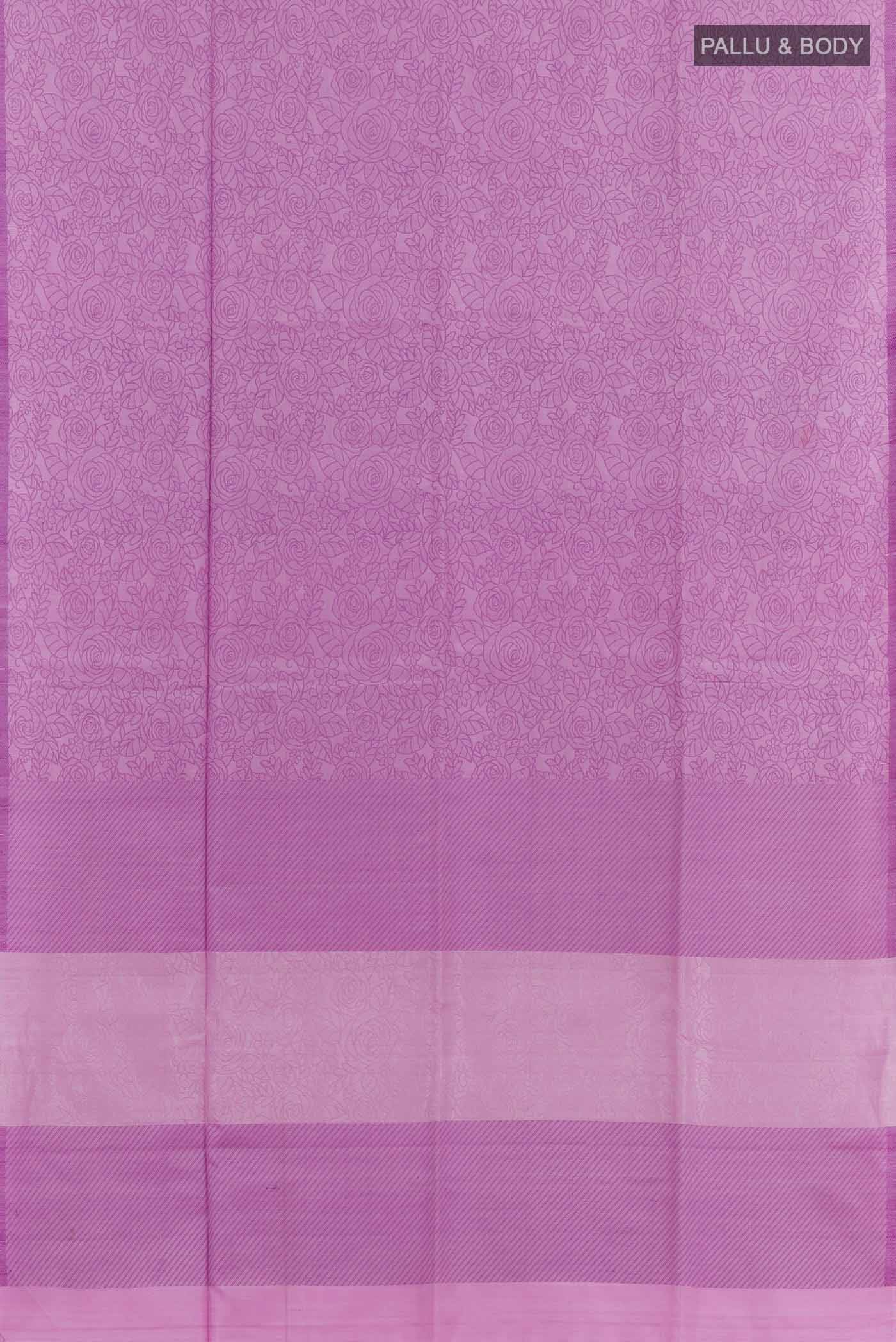 Flat view of Pink Soft Silk Saree with Jacquard design on the body and Zari Border. 