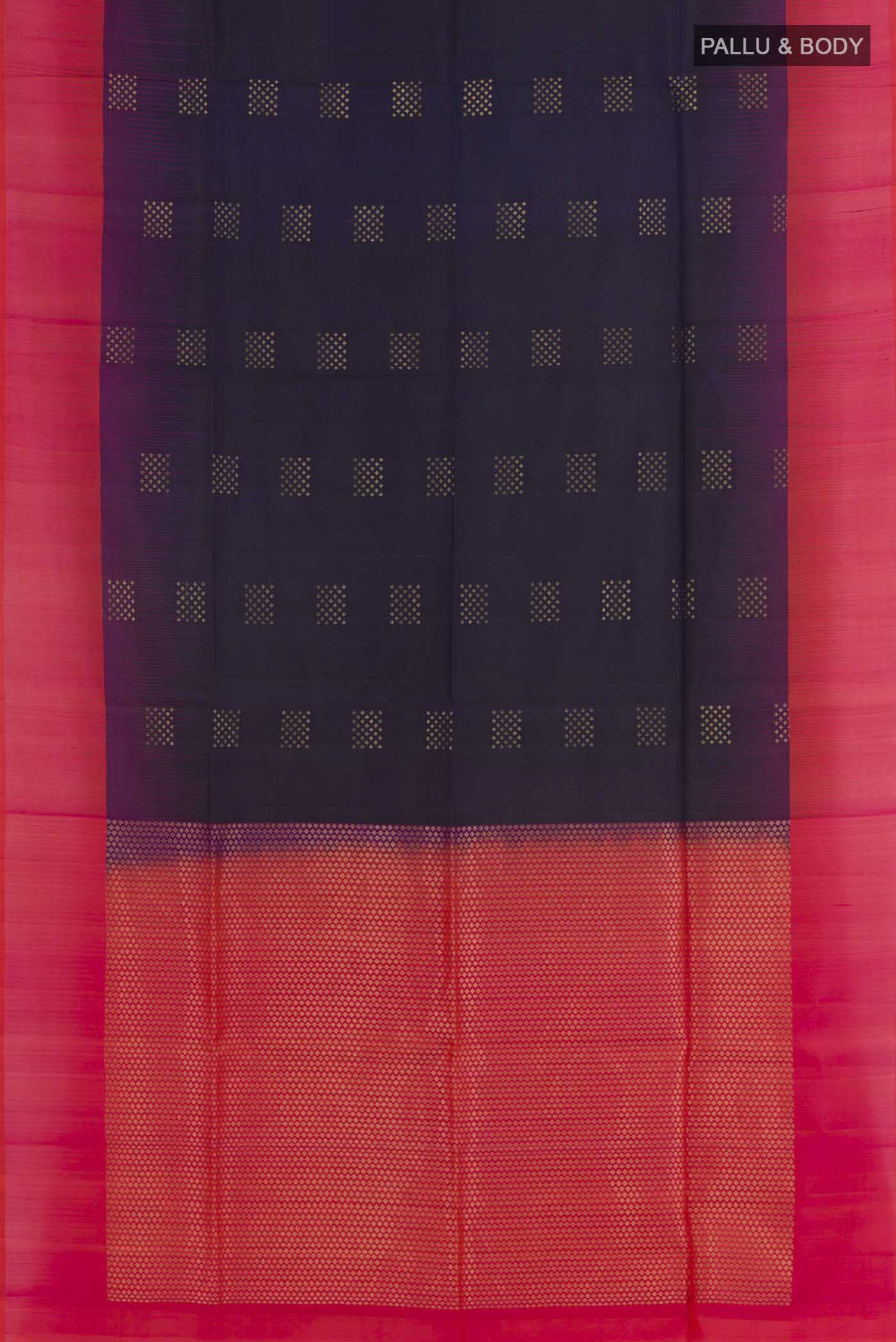 Flat view of Purple Dual Tone Soft Silk Saree with Zari Butta on the body and Zari Border. 