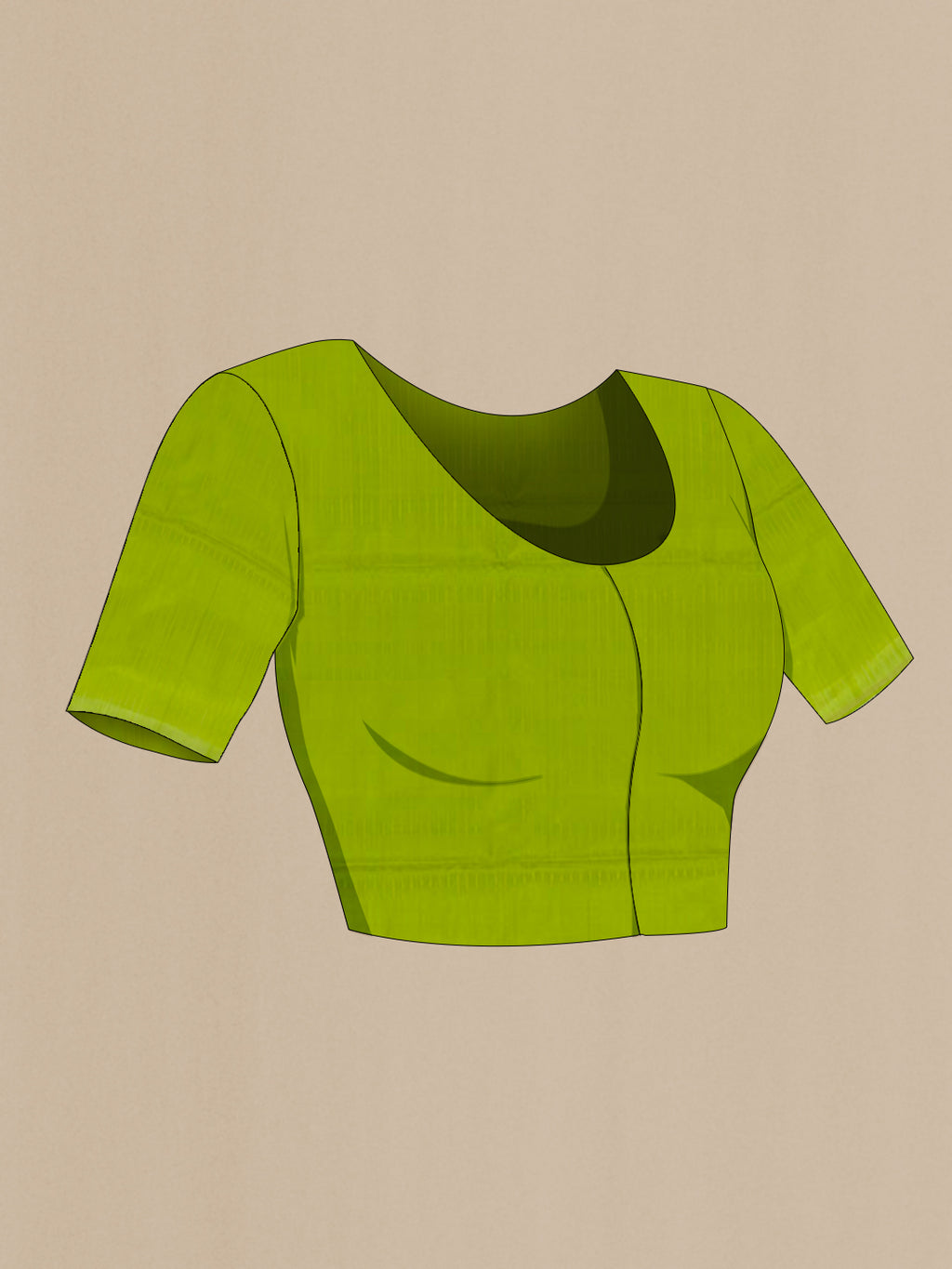 Close up image of the blouse of Light Green Soft Silk Saree with Checked design on the body and Zari Border. 