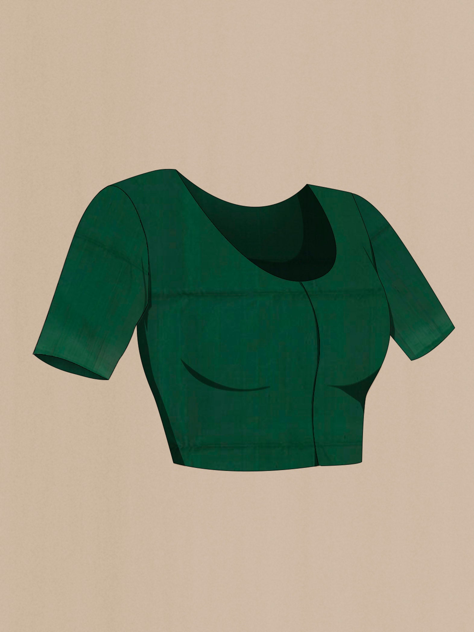 Close up image of the blouse of Bottle Green Dual Tone Soft Silk Saree with Stripes on the body and Zari Border. 
