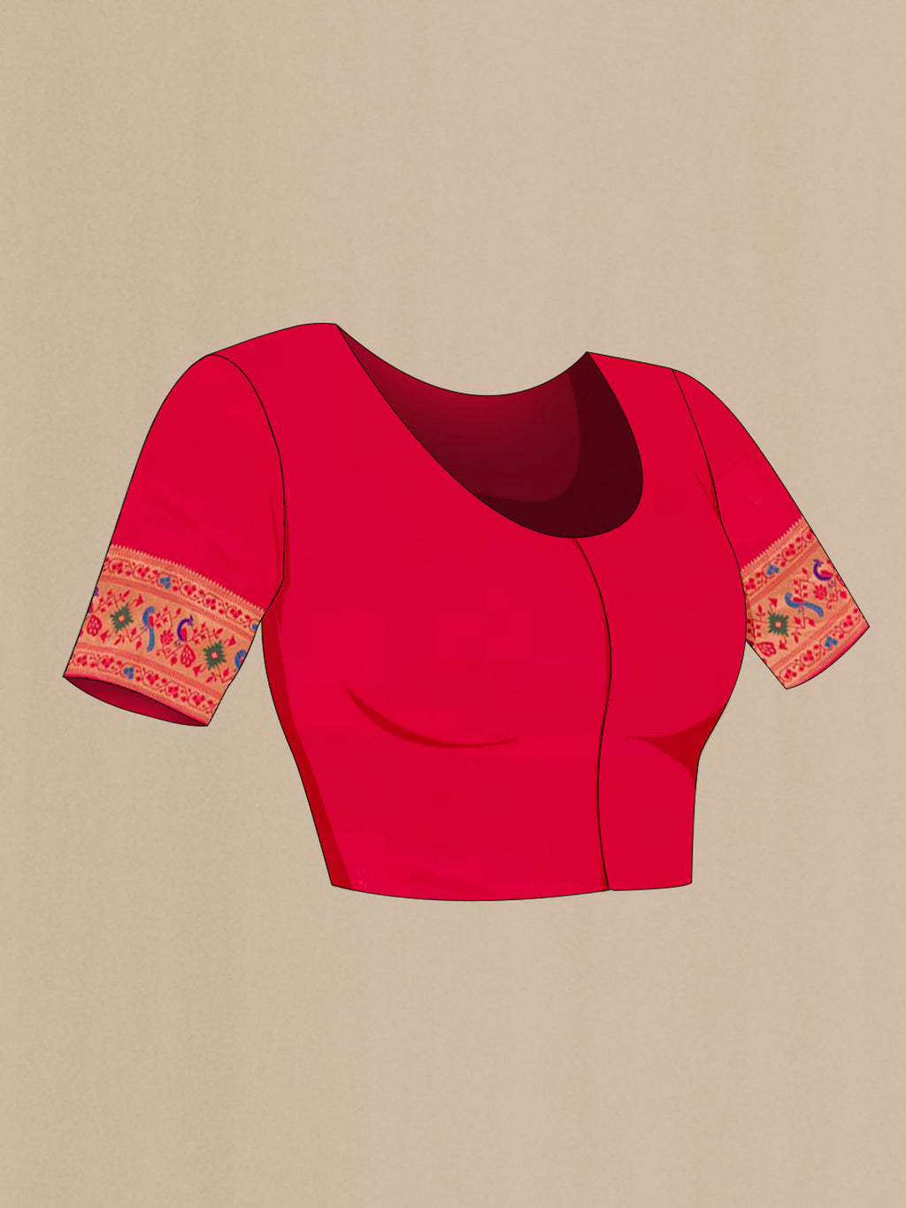 Close up image of the blouse of Green Paithani Silk Saree with Zari Butta on the body and Zari Border. 