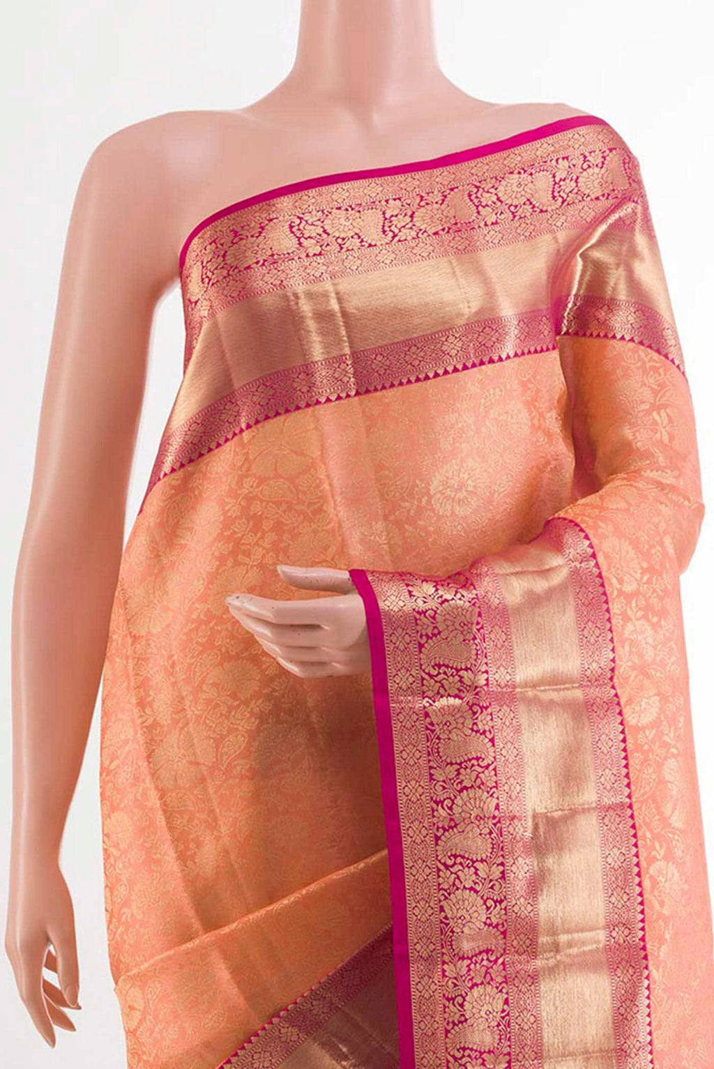 Border image of Rose pink Kanchipuram Silk Saree with Zari Brocade on the body and Zari Border. 