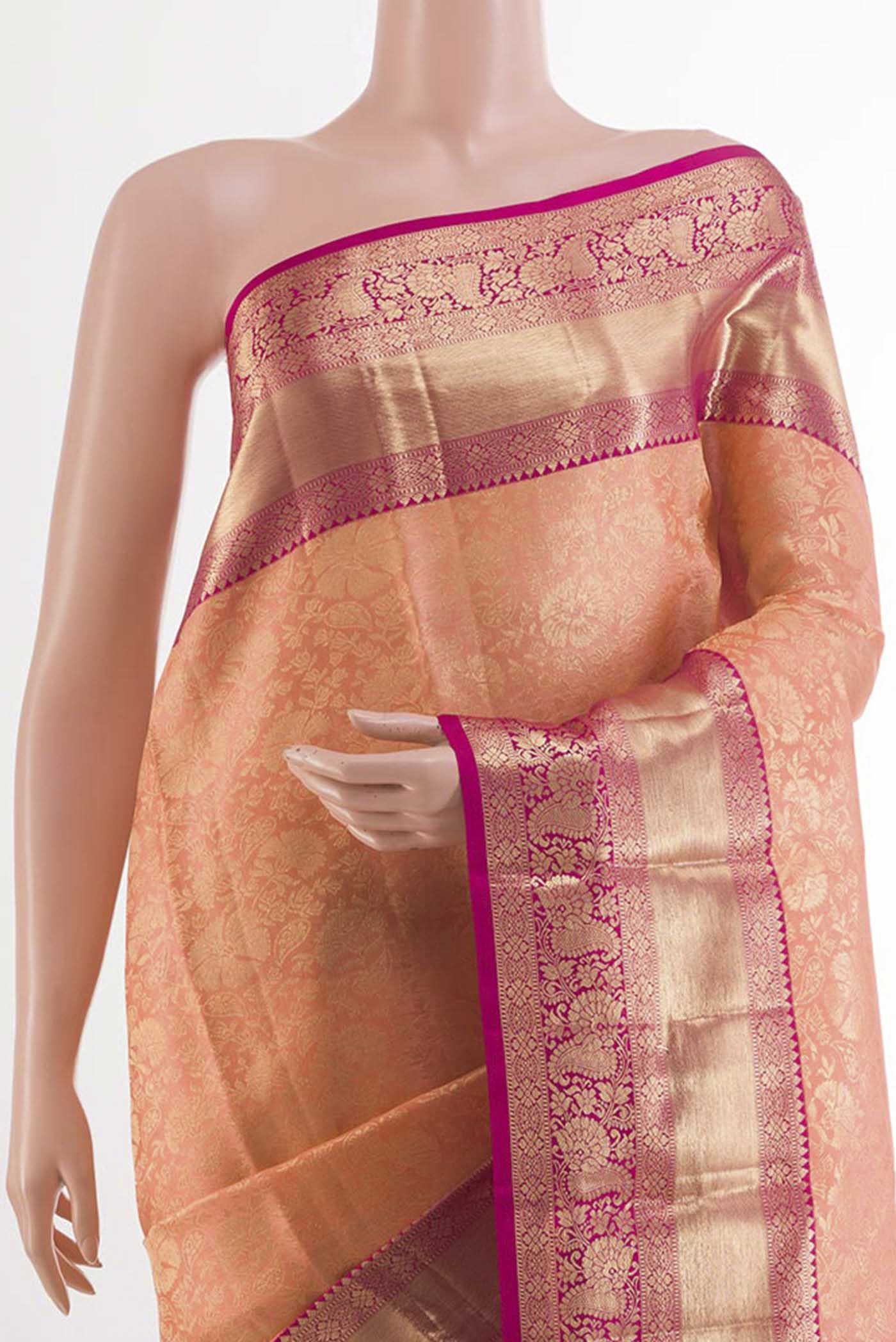 Border image of Rose pink Kanchipuram Silk Saree with Zari Brocade on the body and Zari Border. 